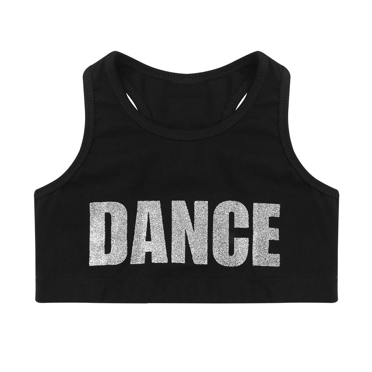 Moily Girls Shiny Dance Sports Bra Top - Racerback Crop Tank Tee for Gymnastics, Dance, Gym & Workout - Perfect for Ballet, Cheerleading, Yoga & Active Play