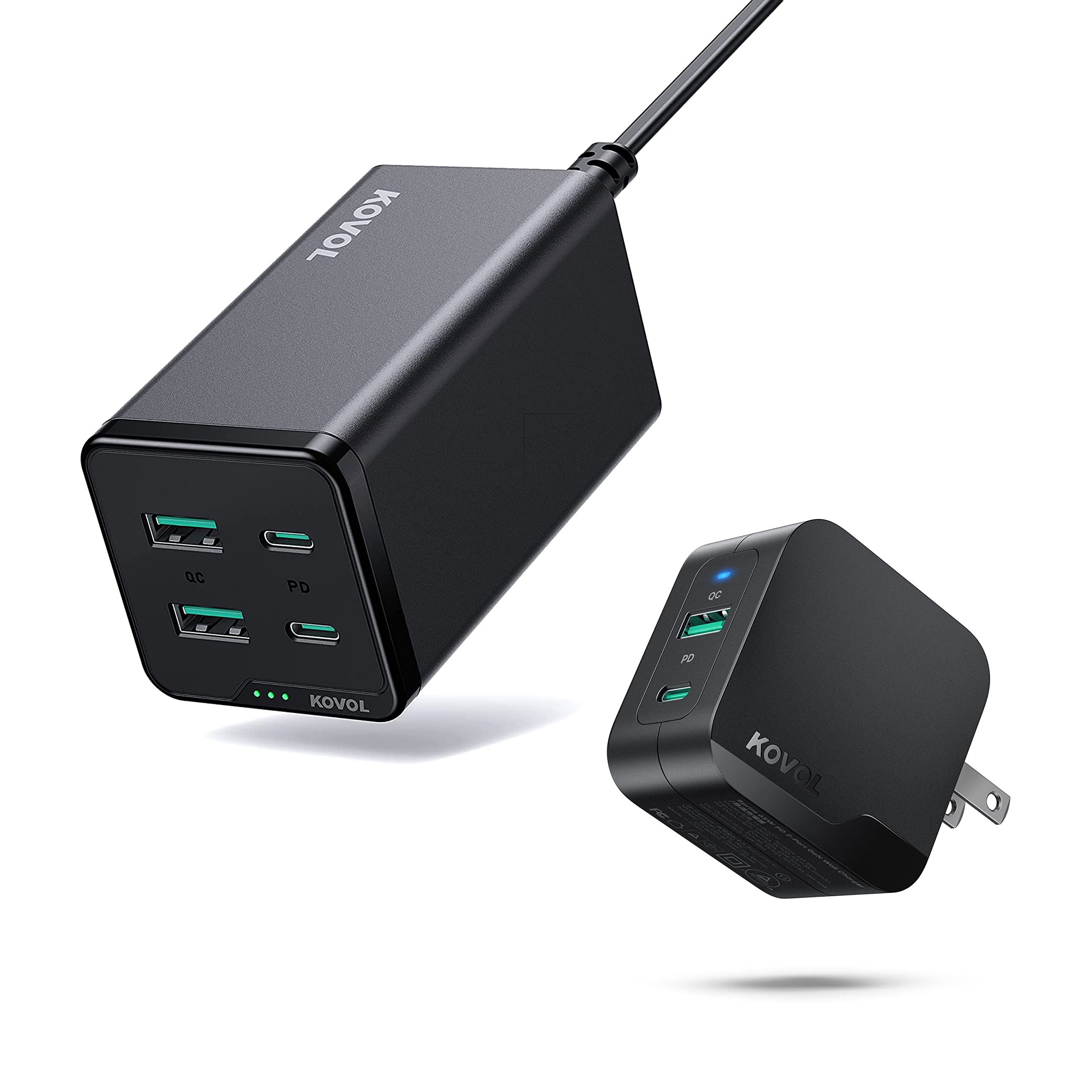 KOVOL Sprint 120W 4-Port USB C GaN III Fast Charging Station with 65W USB Wall Charger - Compatible with MacBook Pro/Air, iPhone 15/14/13, iPad Pro, Dell XPS, Galaxy S23/S22, Nintendo Switch - Perfect for Home, Office & Travel Charging Needs