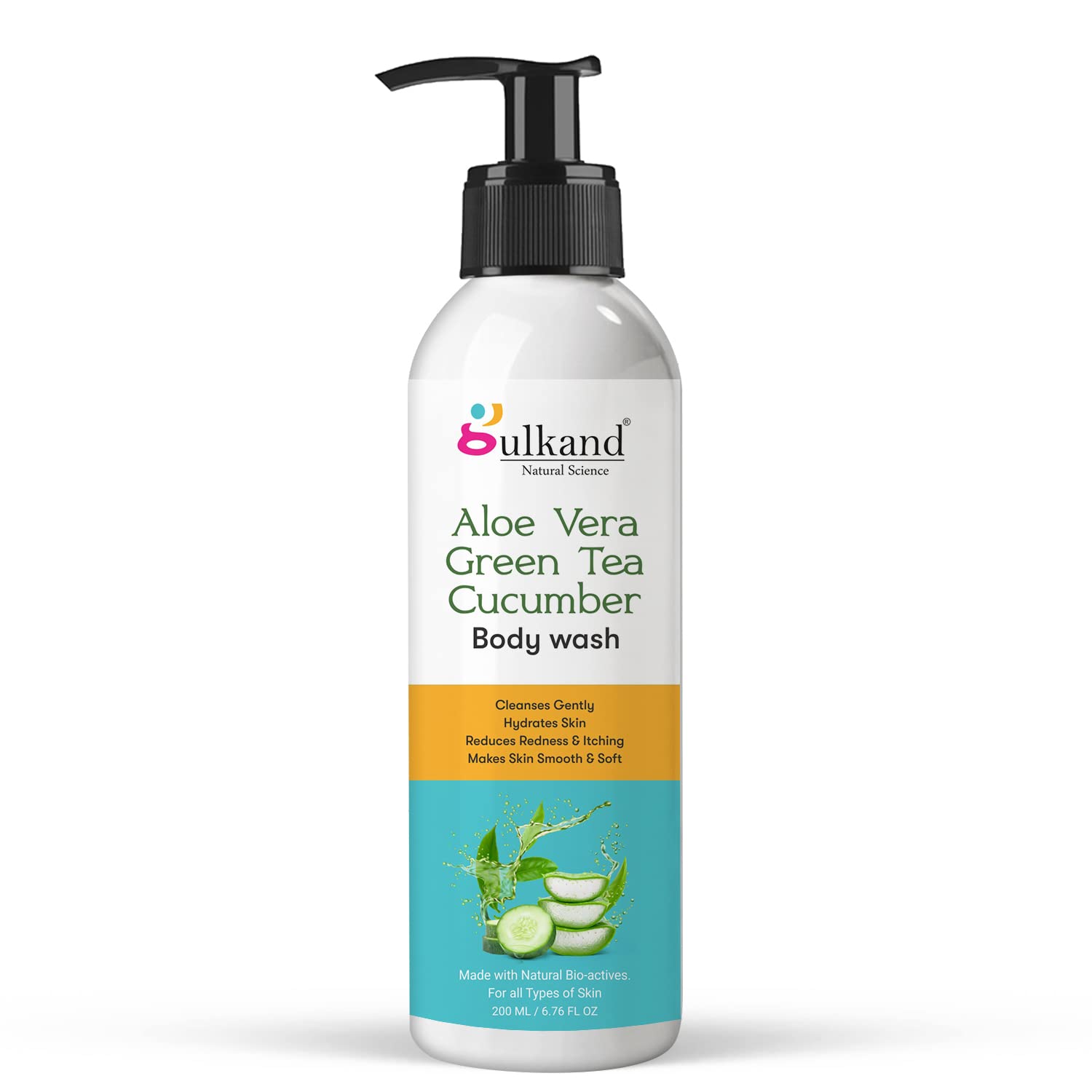 Gulkand Aloe Vera Green Tea Cucumber Body Wash - Hydrating & Glowing Skin Care for Men & Women (200ml) | Perfect for Dry Skin & Daily Shower Routine