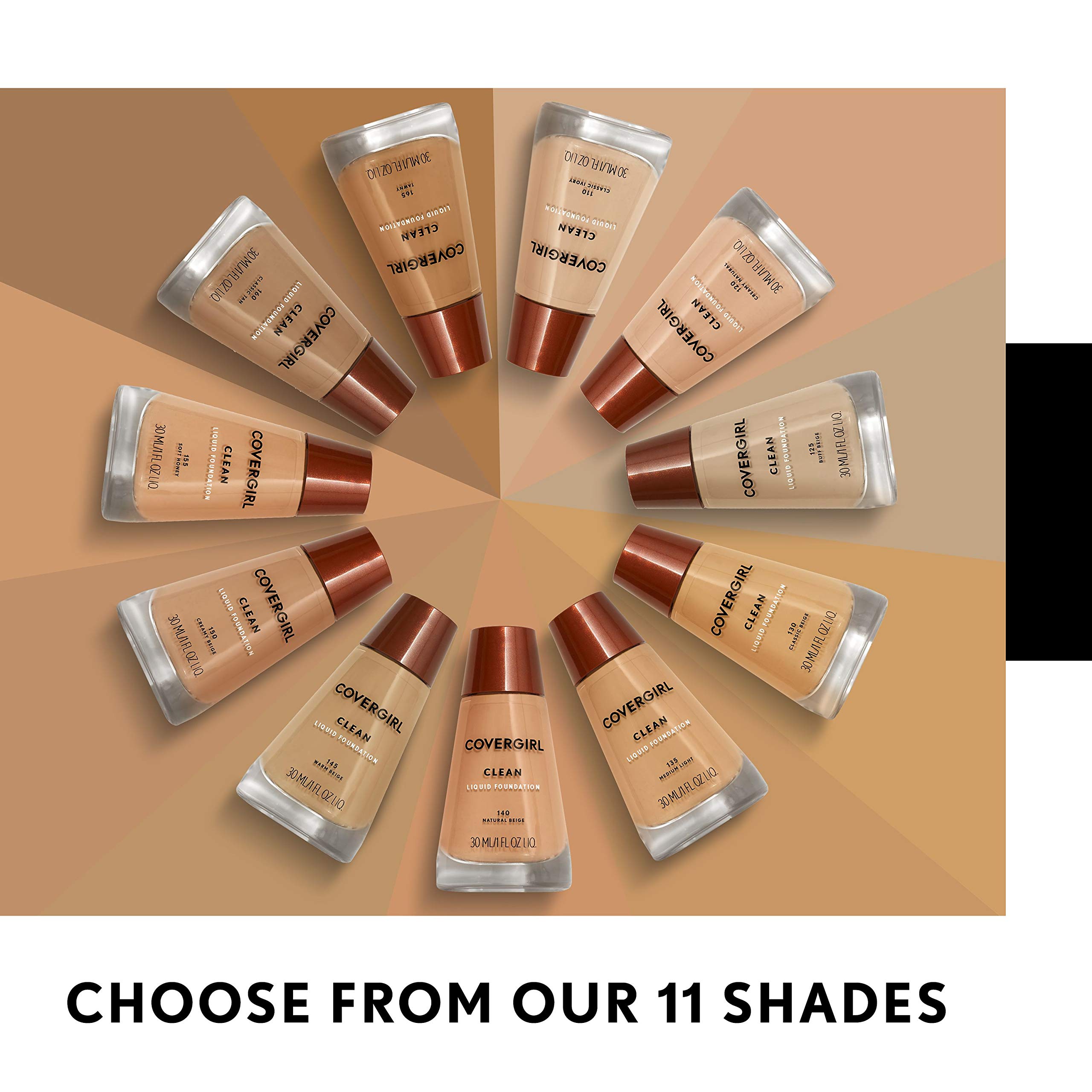 COVERGIRL Clean Makeup Foundation - Tawny 165 (1 oz) - Oil-Free, Lightweight Liquid Foundation for Natural Coverage | Perfect for Everyday Wear & Photo Shoots