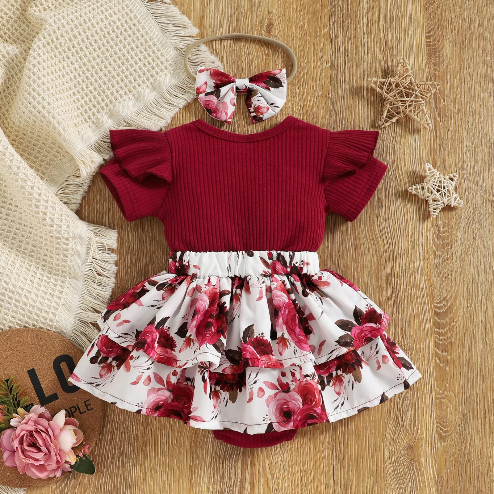 Christmas Baby Girl Outfit - Long Sleeve Floral Romper Dress & Bodysuit Playsuit for Infant Girls | Fall & Holiday Season Wardrobe