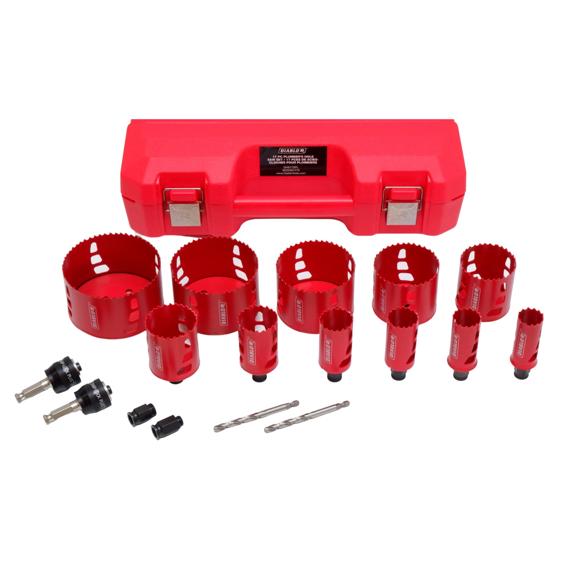 Diablo DHS17SPL 17-Piece Bi-Metal Hole Saw Set for Plumbing - SnapLock Plus Mandrel System, 60mm Deep Cut Capacity (5/8” to 6” Sizes) - Ideal for PVC, Wood, Metal & Drywall Installation
