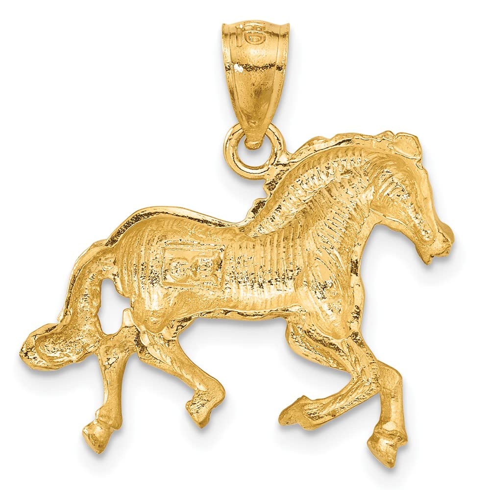 The Black Bow 14k Yellow Gold Satin and Diamond Cut Horse Pendant, 22mm - Perfect for Elegant Jewelry Gifts and Special Occasions