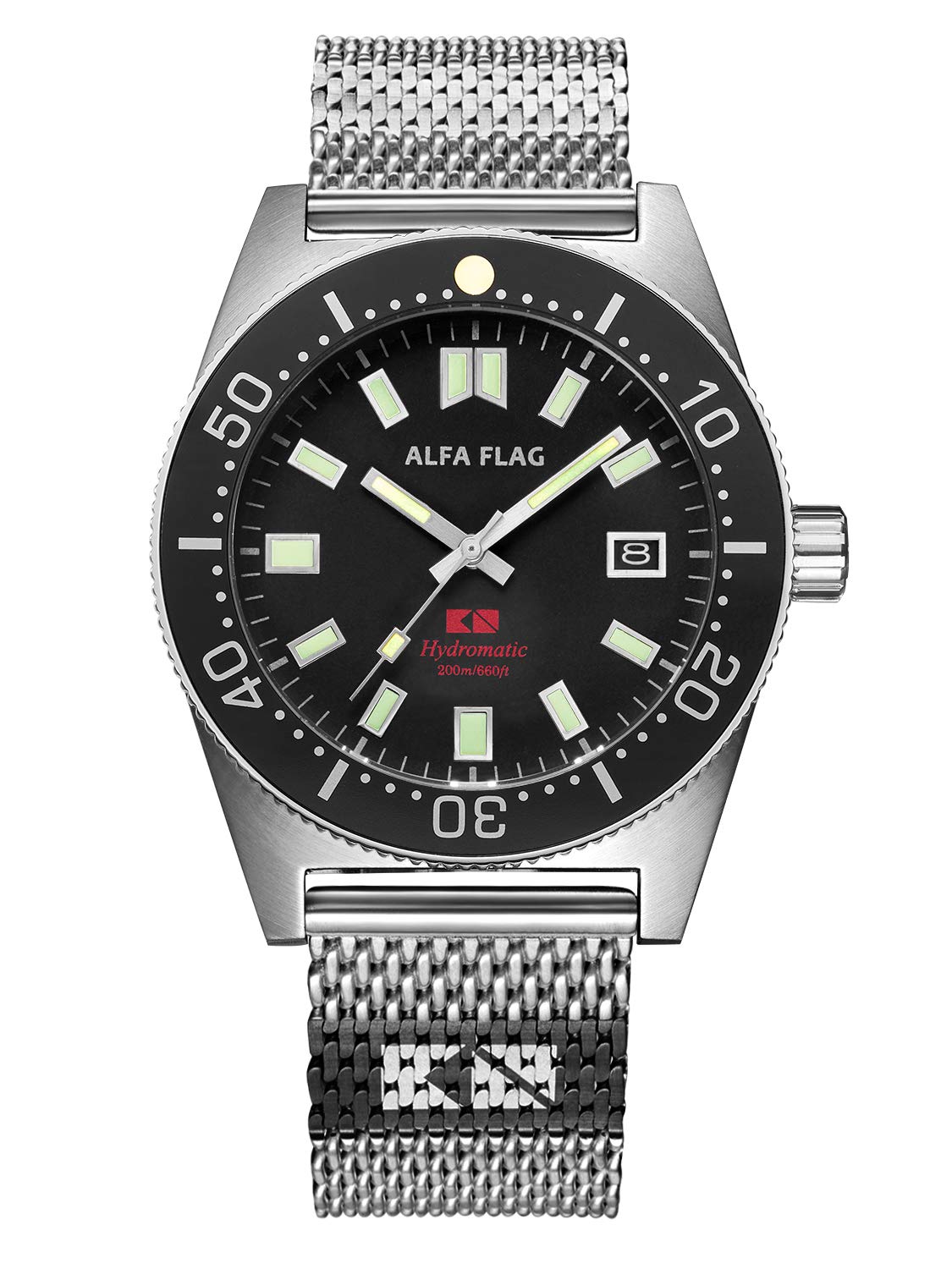 ALFA FLAG Hydromatic 200m/660ft Waterproof Diver Watch - Professional Automatic Mens Sports Watch for Scuba Diving, Swimming & Outdoor Adventures