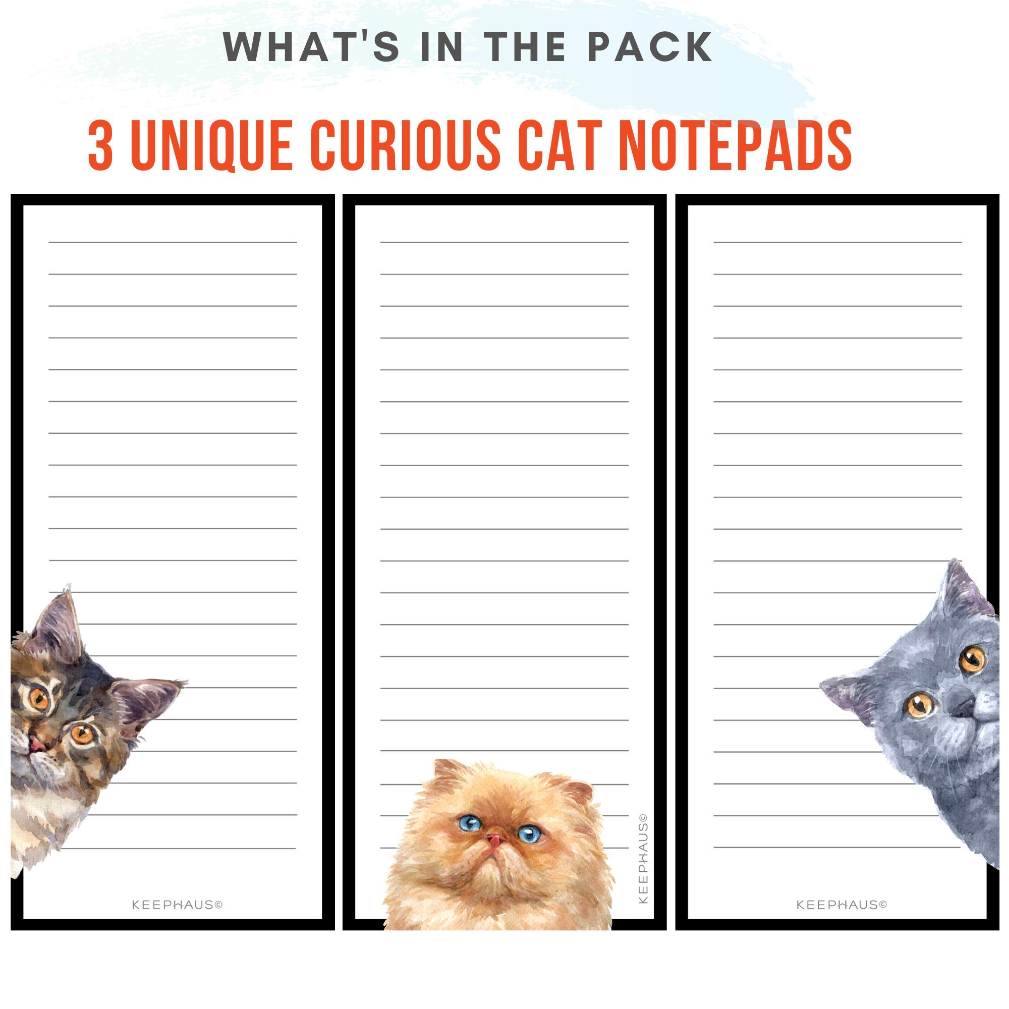Curious Cats Magnetic To Do List Notepads (3 Pack) - Cute Fridge Memo Pads for Grocery Shopping, Reminders & Notes | 50 Sheets per Pad | Perfect for Kitchen Organization & Cat Lovers