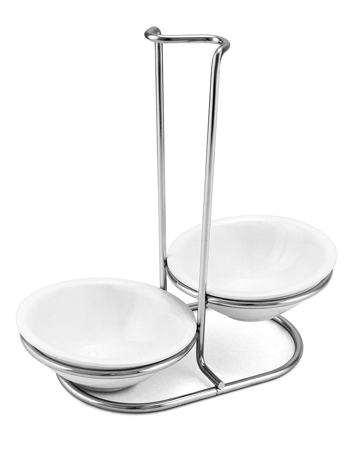 QWORK Ceramic Standing Spoon Rest with Stainless Steel Rack & Drip Tray - Kitchen Counter Organizer for Stovetop Cooking, Baking, and Meal Prep | Space-Saving Utensil Holder for Spoons, Ladles, and Cooking Tools