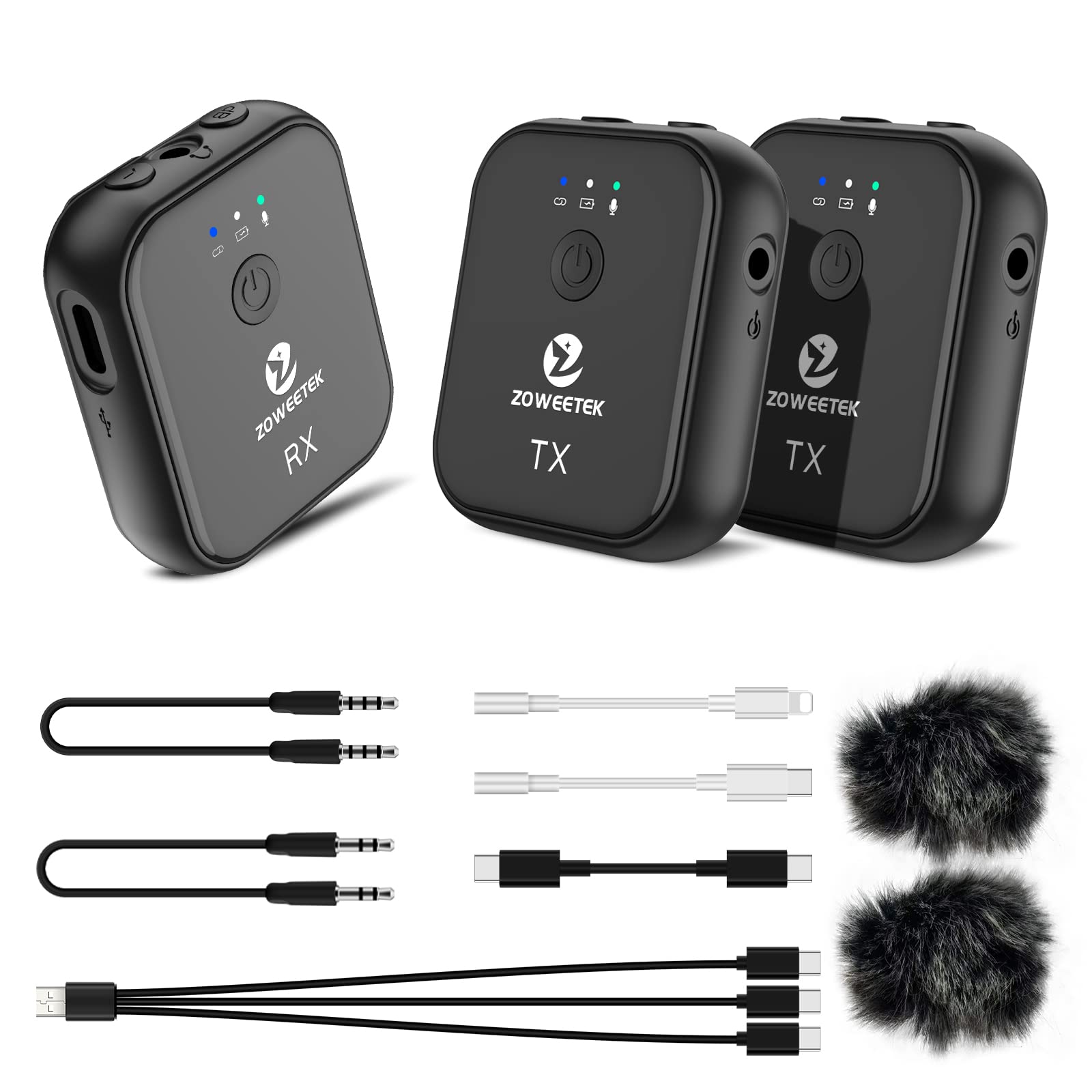 ZOWEETEK Wireless Lavalier Microphone - Dual Channel Clip-on Mic for iPhone, Android, iPad, DSLR, GoPro, Camera & Laptop - Perfect for Vlogging, Interviews, Live Streaming & YouTube Videos