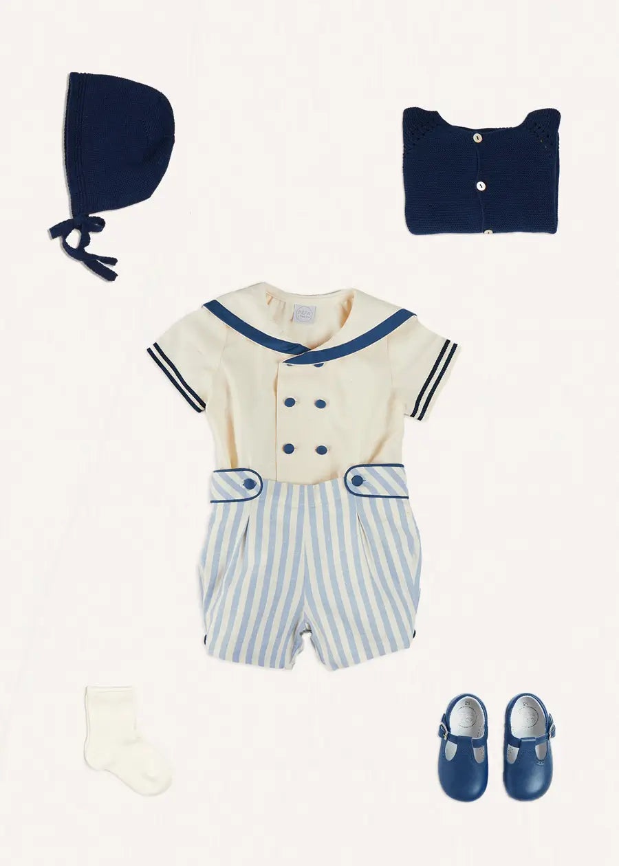 Regency Stripe Two-Piece Outfit for Baby Boys | Soft Cotton Romper Set | Perfect for Photos, Parties & Special Occasions