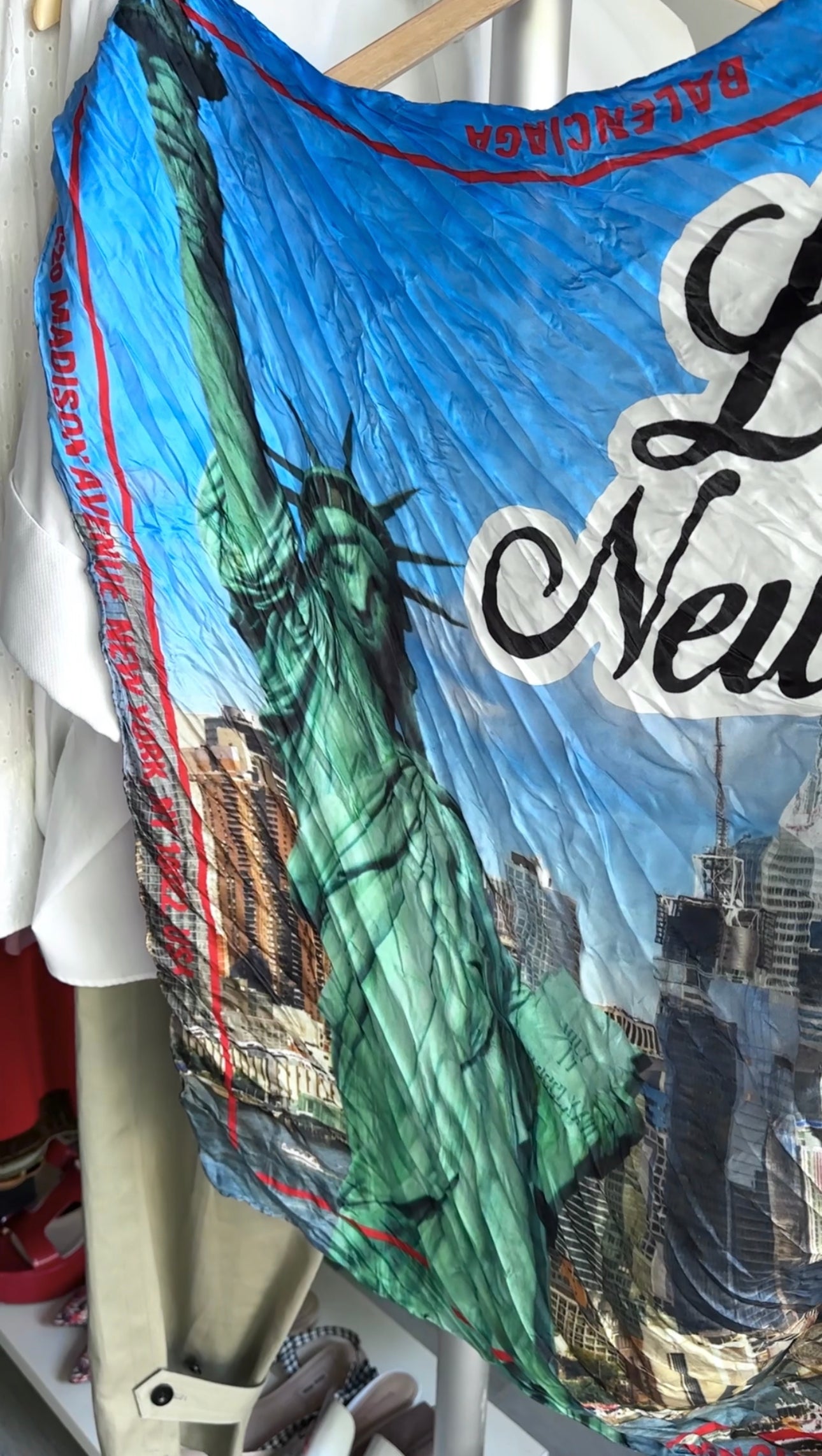 Balenciaga I Love New York Silk Wrinkle Scarf - Luxury Fashion Accessory for Women, Stylish Neck Scarf for Travel & City Outfits