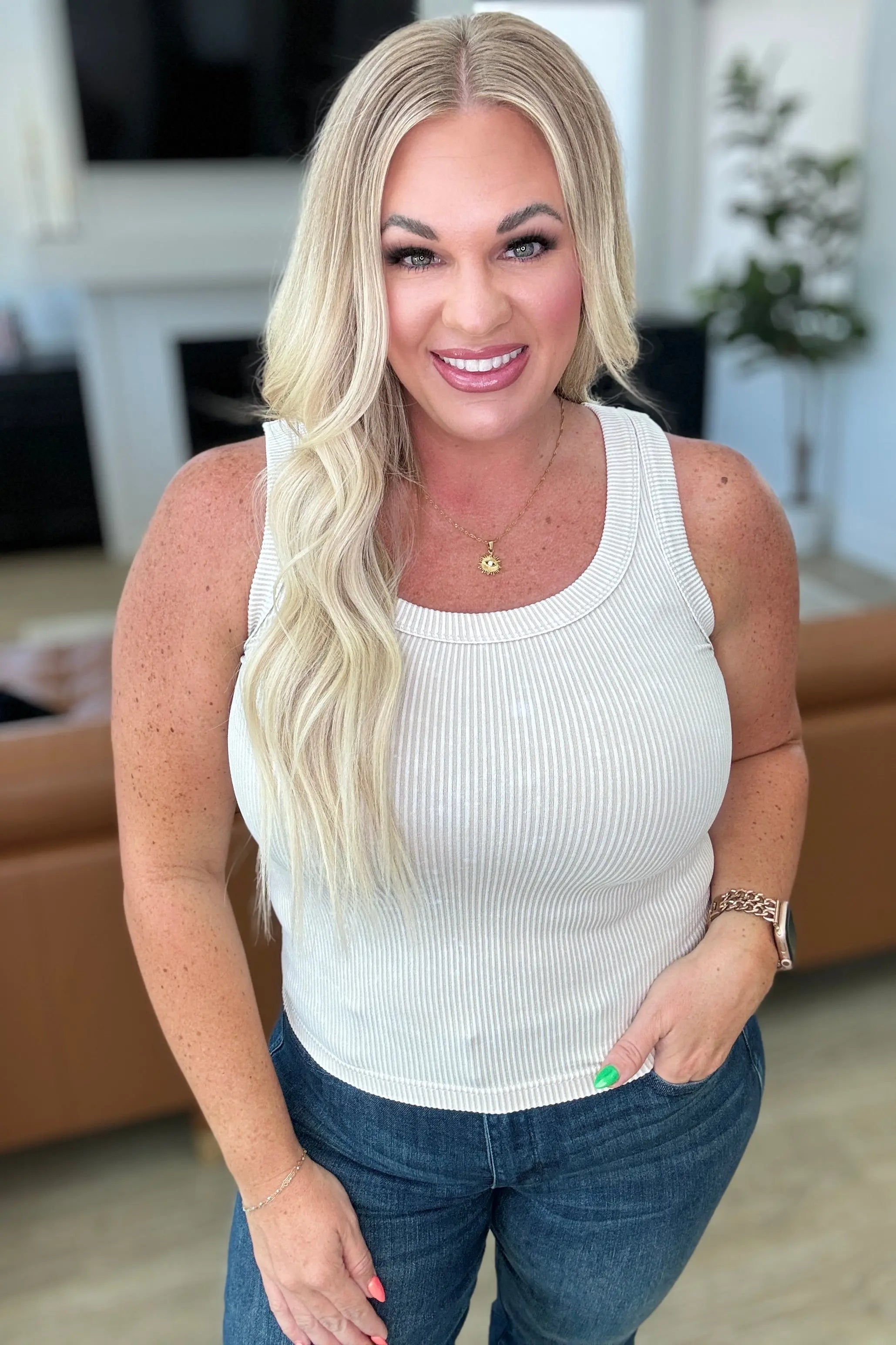 Go the Distance Ribbed Tank Top for Women - Soft Stretch Sand Beige Camisole | Perfect for Yoga, Layering & Summer Outfits