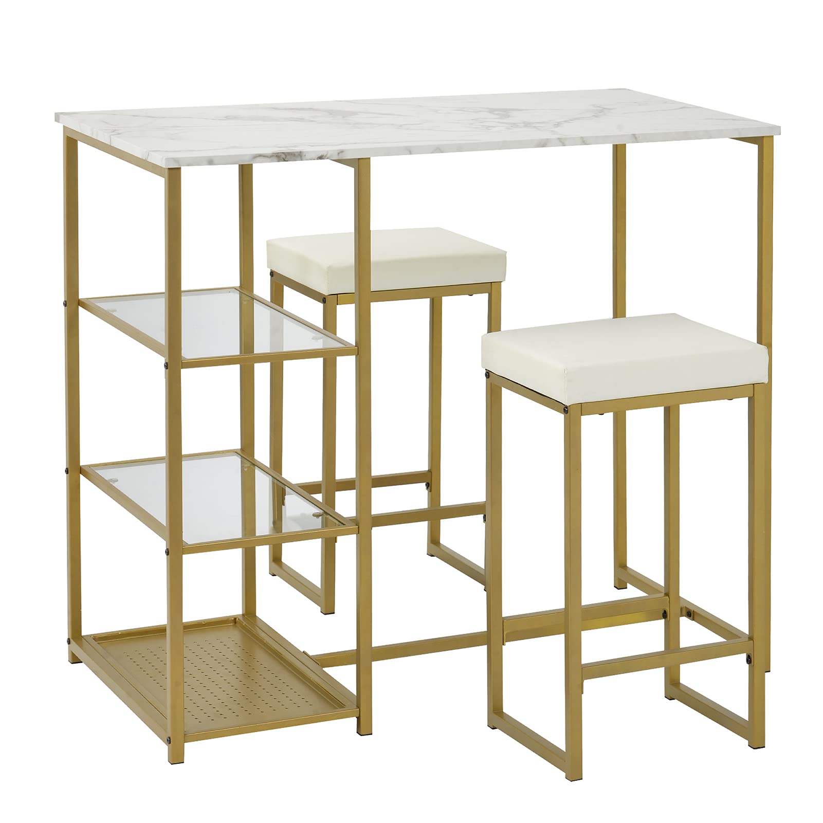 Modern Upholstered Wood Dining Table and Chair Set by NUZYZ - Heavy Duty Pub Table with Strong Load-Bearing Seats - Perfect for Home Bar, Kitchen Island, and Restaurant Dining Areas
