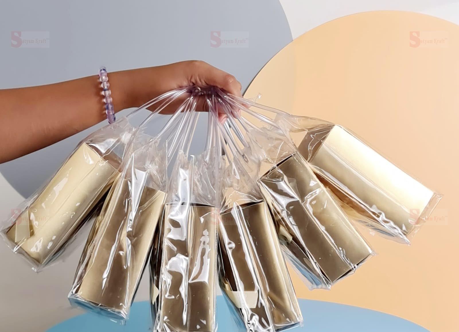 6-Piece Transparent Gift Bags with Golden Folding Boxes & Ribbons - Perfect for Wedding Favors, Birthday Party Favors, Valentine's Day Gifts, Chocolate & Dry Fruit Packaging (6 Bags + 6 Boxes) - Elegant Gift Wrapping Solution for Special Occasions