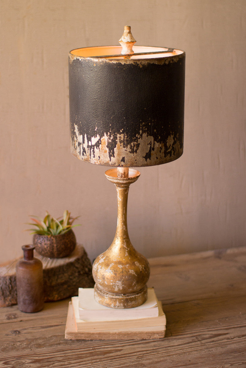 Distressed Black and Gold Farmhouse Table Lamp - Wood & Metal Vintage Style for Living Room, Bedroom, Office Decor - Perfect for Rustic, Industrial & Farmhouse Home Decor