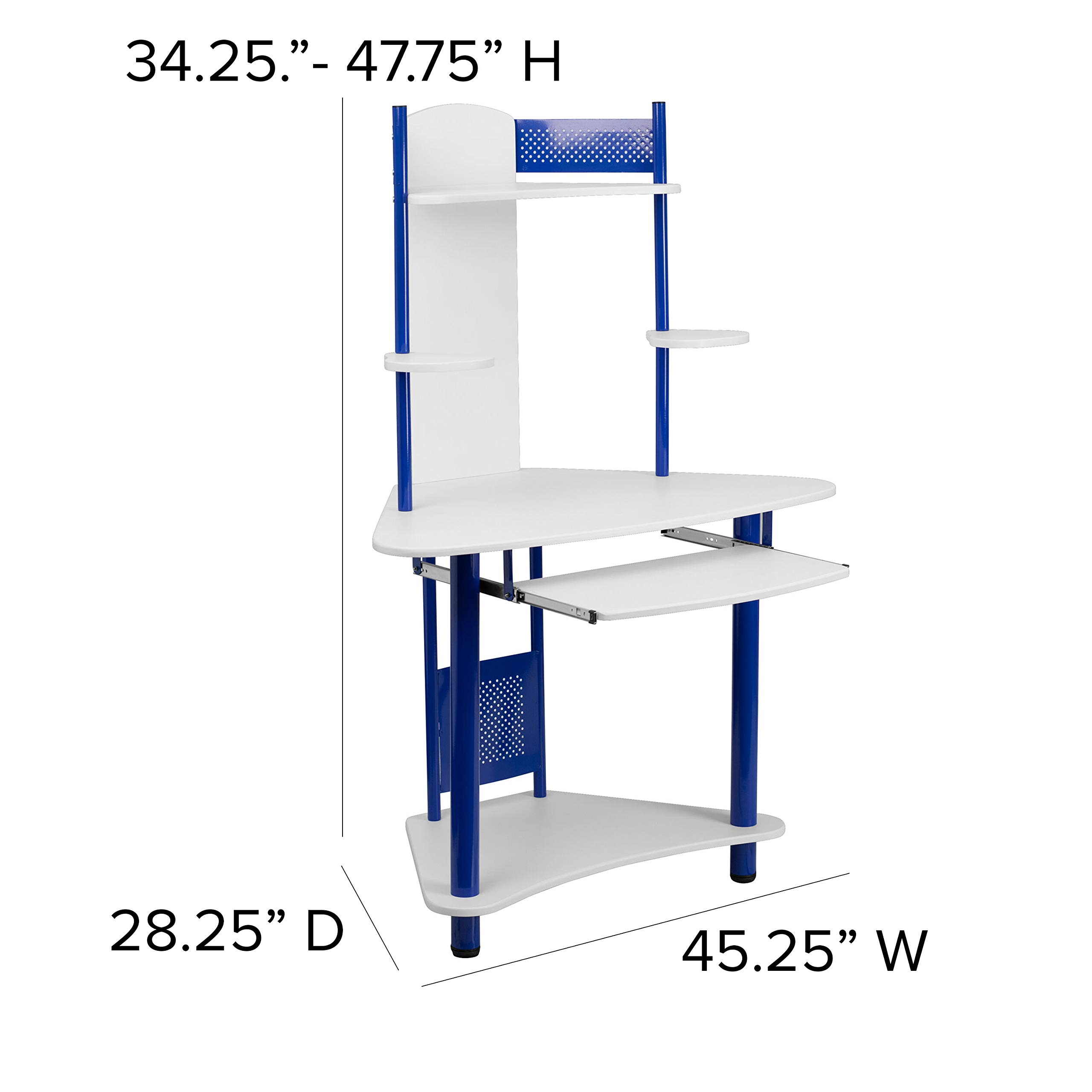 Blue Corner Desk with Hutch - Compact Home Office Workstation