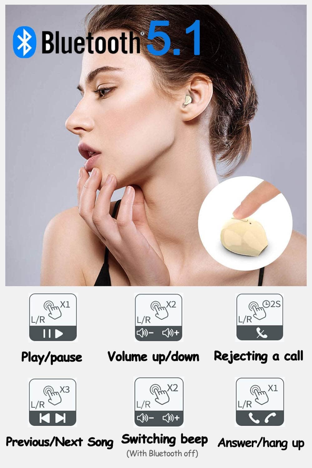 Wireless Bluetooth Earbuds - SZHTFX Mini Invisible Earbuds with Clear Sound for Music, Calls & Work | Perfect for Gym, Commuting & Home Office Use