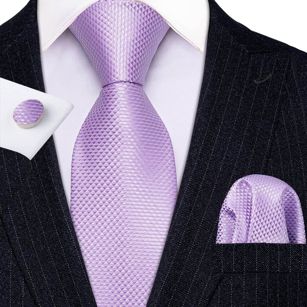 Premium 100% Silk Men's Necktie Set - Light Purple Wedding Tie & Pocket Square for Groom, Business & Formal Occasions | Elegant Silk Accessories for Weddings, Prom, Office & Special Events