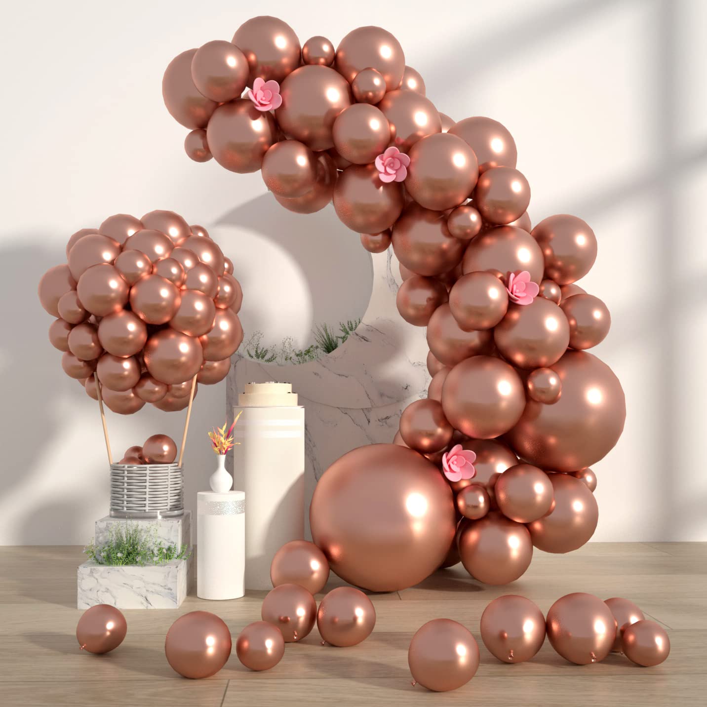 Rose Gold Latex Balloons 60 Pcs - 5/10/12/18 Inch Party Balloons for Birthday, Halloween, Christmas, Mickey Theme Party Decorations | Perfect for Baby Showers, Weddings, Graduations & Home Decor