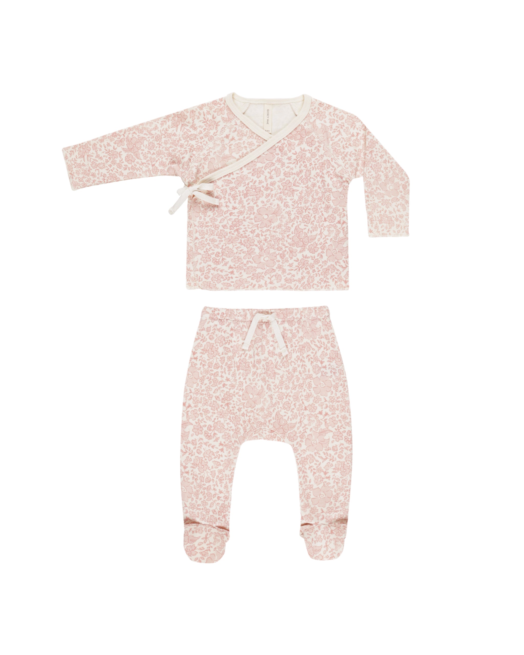 Quincy Mae Baby Wrap Top & Footed Pants Set - Soft Pink Blossom Outfit for Newborns & Infants | Perfect for Photo Shoots, Gifts & Everyday Comfort