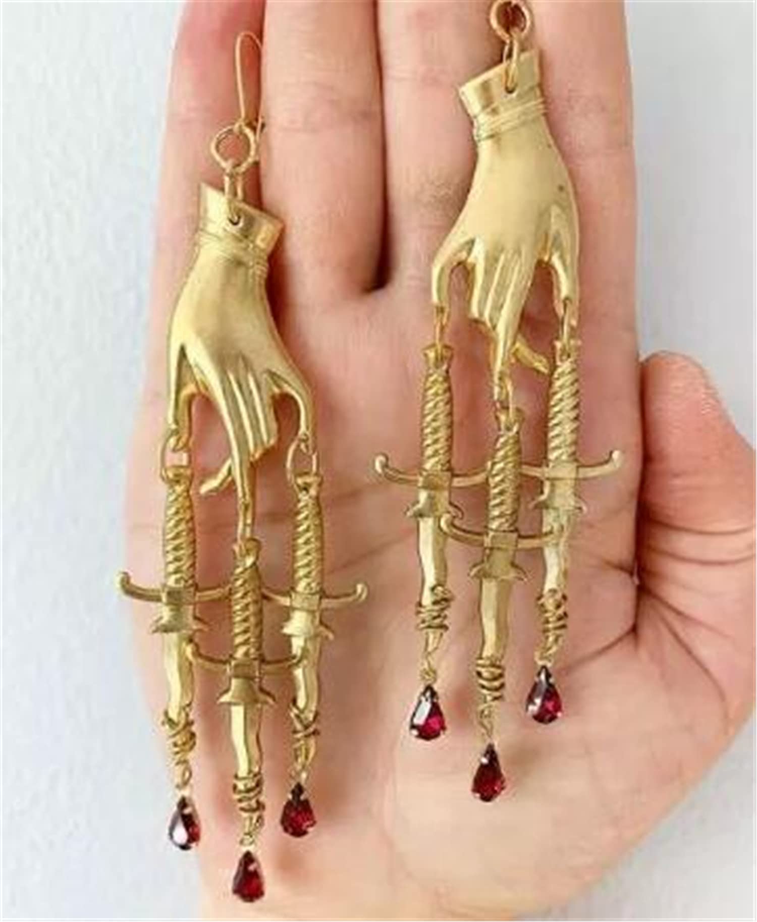 14K Gold Hand Cross Dangle Drop Earrings for Women - Elegant Ethnic Knife Sword Charm Earrings - Unique Statement Jewelry Gift for Birthday, Christmas & Special Occasions
