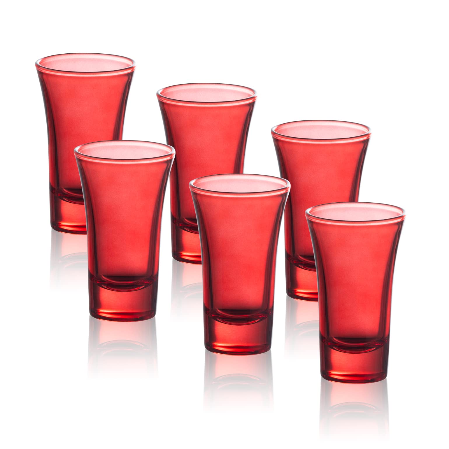 M&N HOME 2 Oz Red Shot Glasses Set of 6 - Heavy Base Colored Glass Shot Cups for Tequila, Vodka & Liquor - Perfect for Christmas Parties, Barware & Home Entertaining
