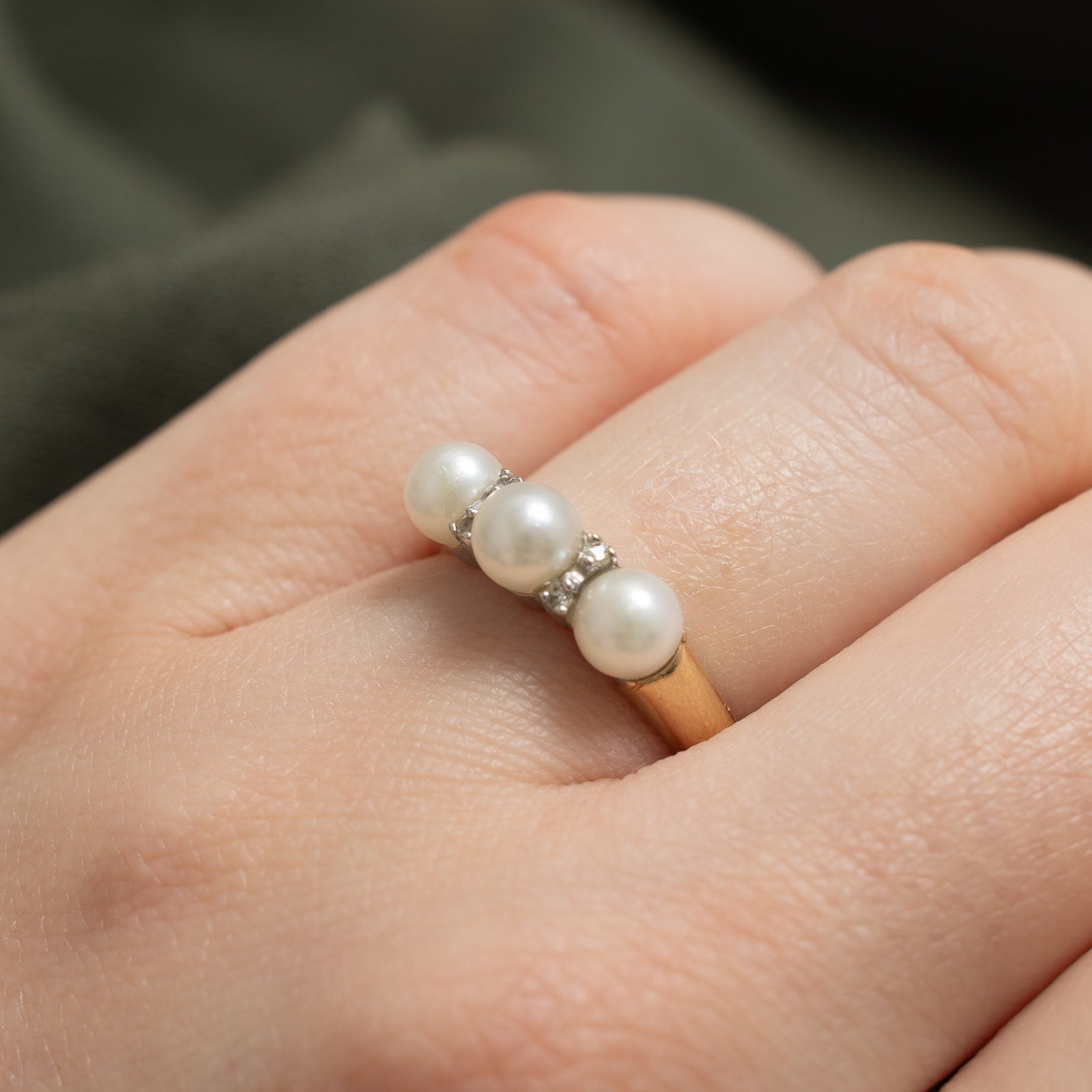 0.04ctw Three Stone Pearl & Diamond Ring - Size 6.75 | Elegant Bridal Jewelry for Engagement, Wedding & Anniversary Gifts