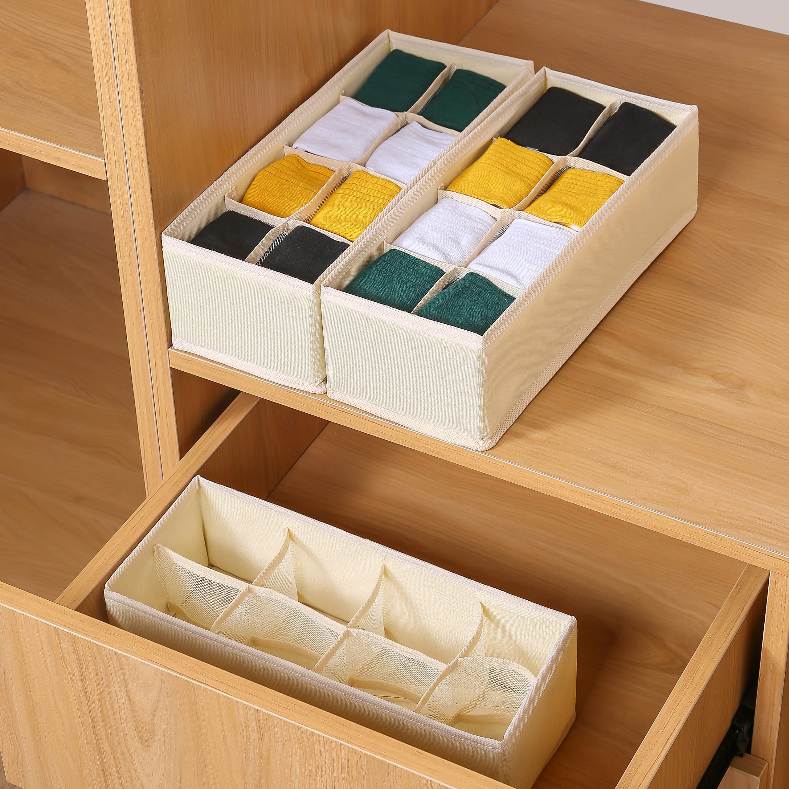 Qozary 3-Pack Collapsible Drawer Organizer Dividers - Storage Box for Socks, Underwear, Lingerie, Ties & Belts | Space-Saving Closet & Cabinet Organizer for Bedroom, Baby Clothes & Home Organization