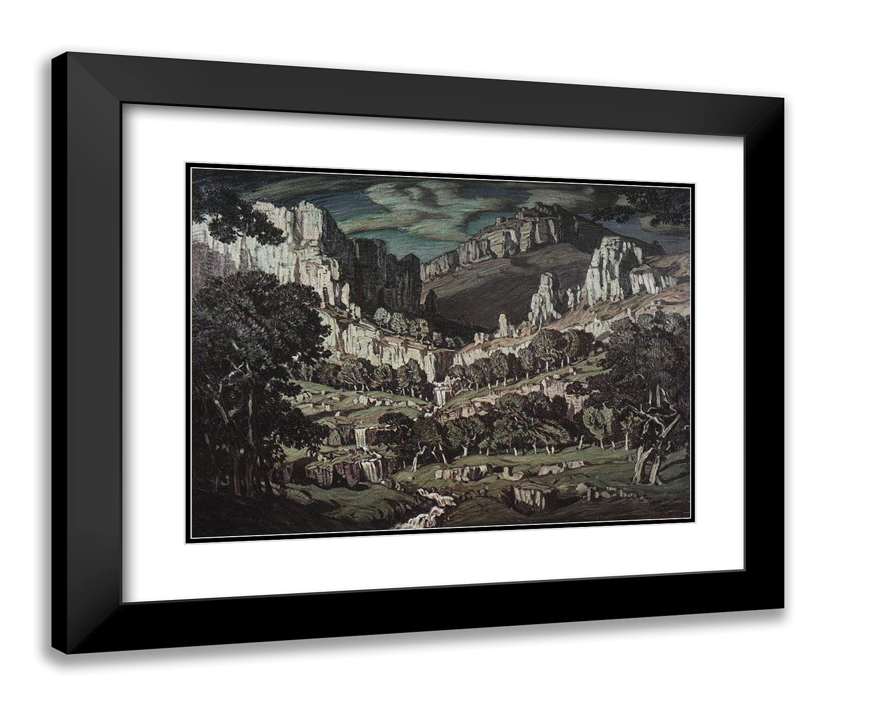 Konstantin Bogaevsky Flow Fantastic Landscape - 24x20 Inch Black Modern Framed Art Print with Double Matting | Wall Decor for Living Room, Bedroom & Office