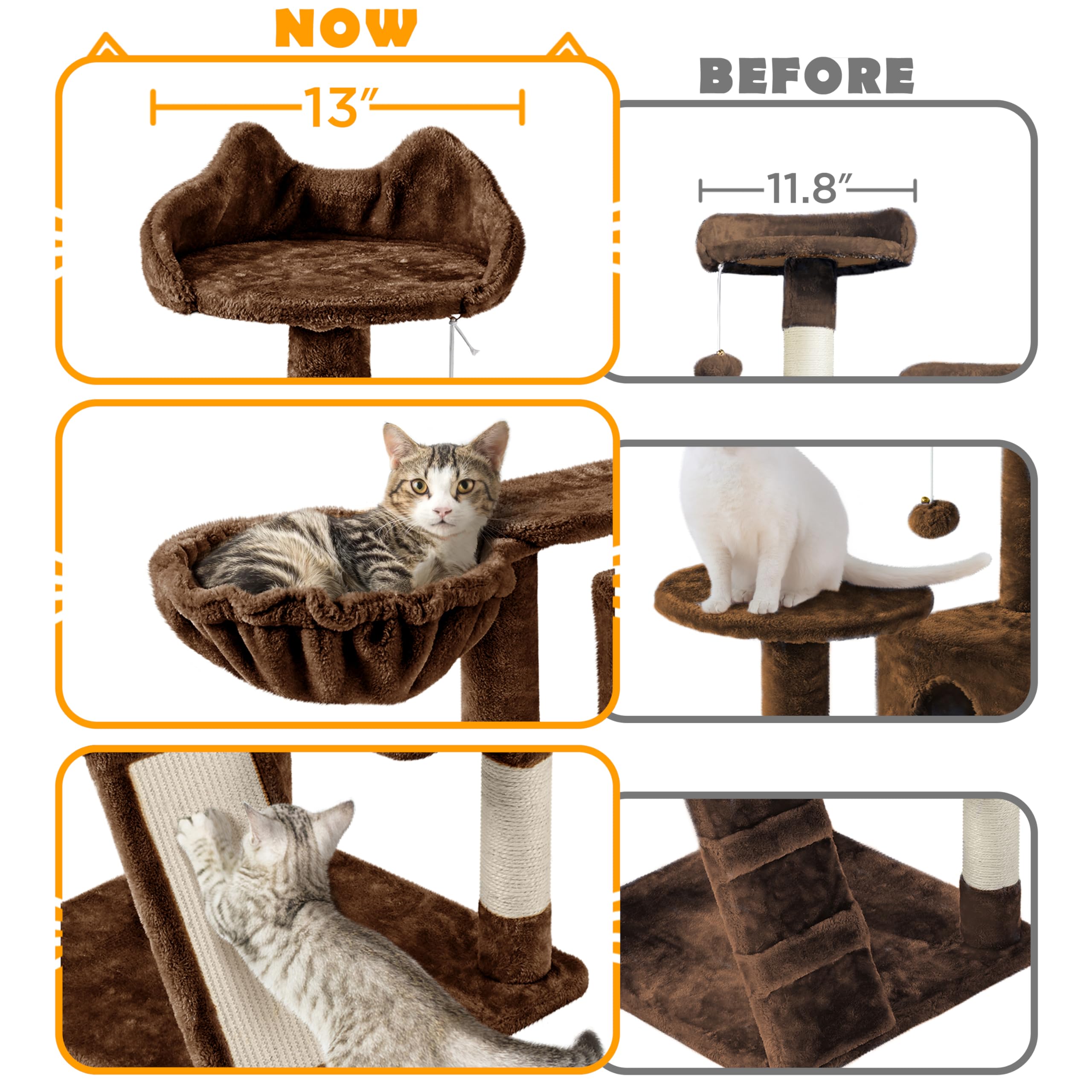 Topeakmart 57 Inch Tall Multi-Level Cat Tree Condo with Scratching Posts - Sturdy Kitten Tower & Playhouse for Indoor Cats - Perfect for Small Spaces & Apartments