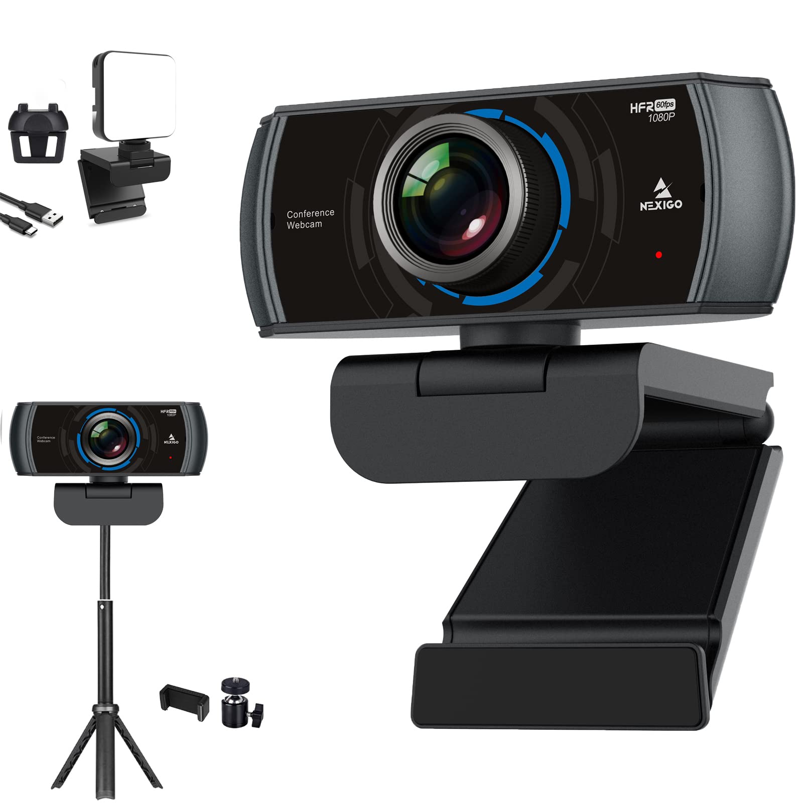 NexiGo N980P 1080P 60FPS HD Webcam with Built-in Microphone, 120° Wide Angle, Software Control & Mini Tripod - Perfect for Zoom, Skype, Teams Video Calls, Online Classes, Live Streaming & Home Office Setup