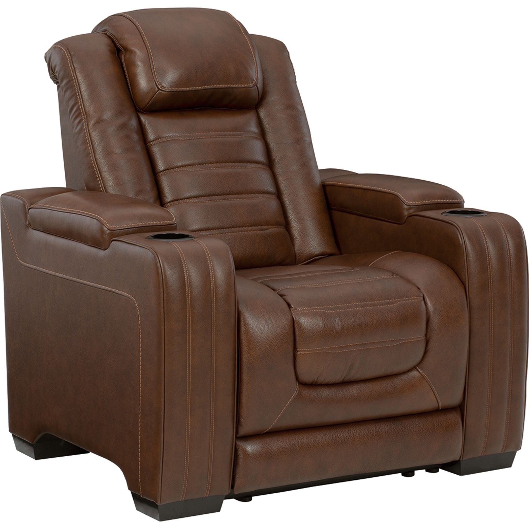 Power Recliner Chair with USB Ports and Cup Holders - Chocolate Brown Leather - Perfect for Living Room, Home Theater, and Office Relaxation