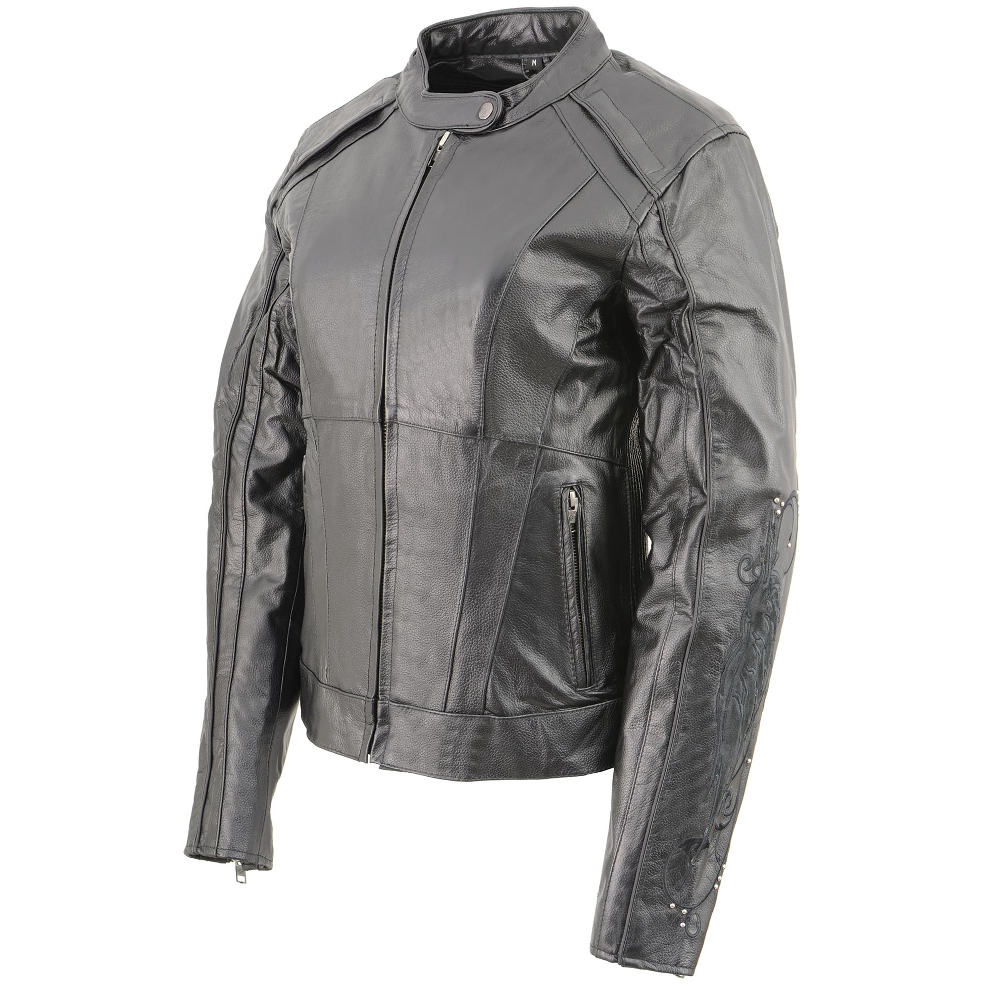 Milwaukee Leather Women's Black Embroidered Wing & Stud Design Scooter Jacket ML1952 - Stylish Motorcycle Riding & Casual Wear for Women