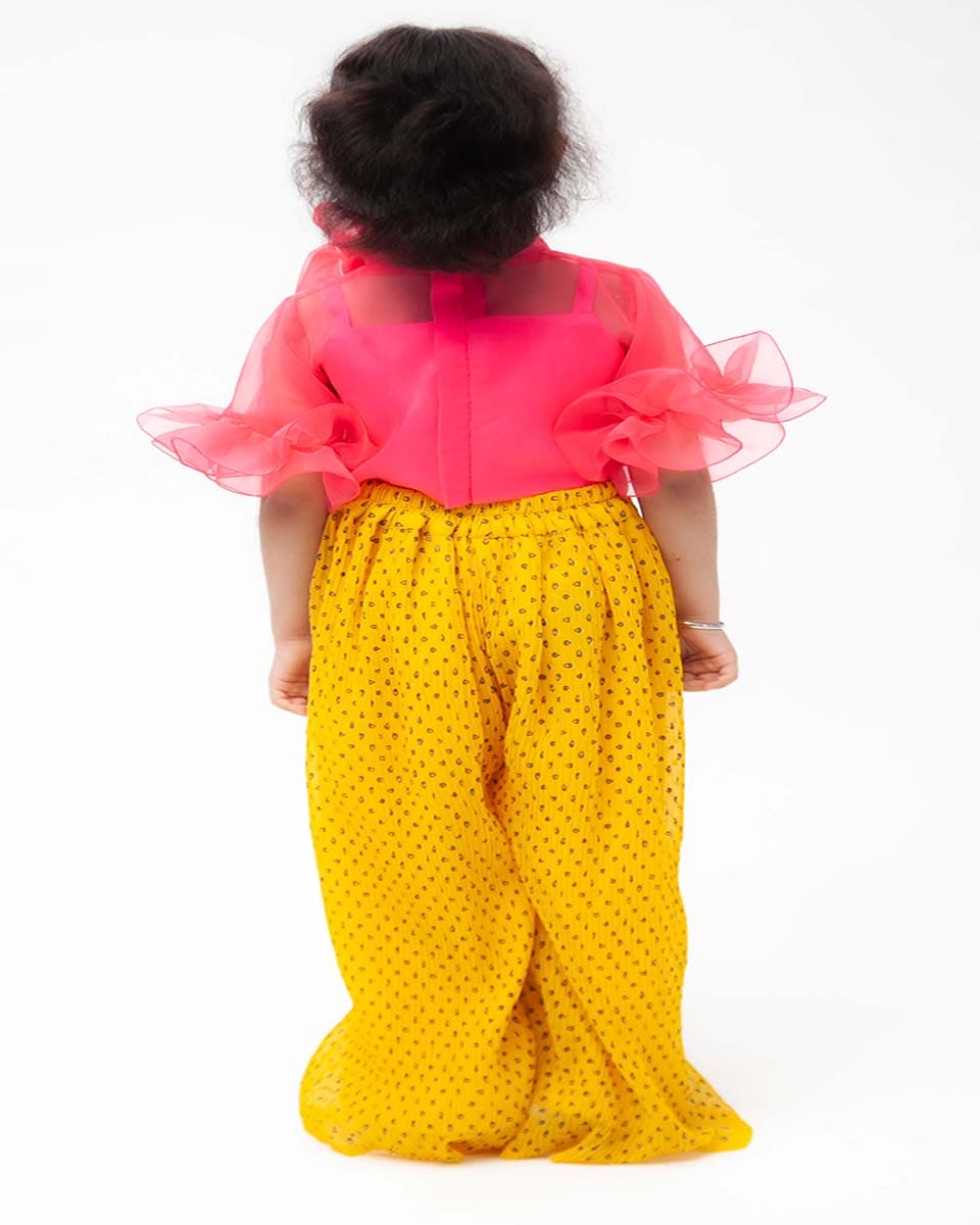 Hot Pink Crop Top & Yellow High-Waisted Pants Set - Trendy Women's Fashion Outfit for Summer, Beach, Party & Casual Wear