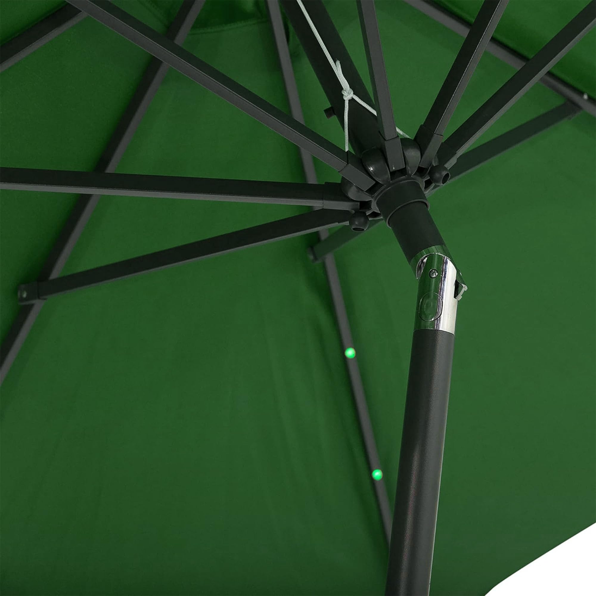 9ft Polyester 2-Section Steel Pole Outdoor Patio Umbrella with Tilt System & LED Lights - 8 Steel Ribs, Green - Perfect for Backyard, Poolside, Garden, Restaurant and Beach Use