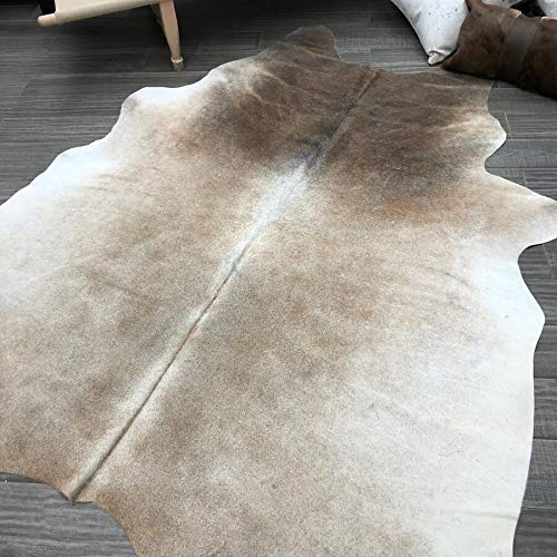 Premium 5x5 ft Gray Beige Cowhide Rug - Natural Cow Hair on Leather - Large Cow Skin Rug for Living Room, Bedroom & Office Decor