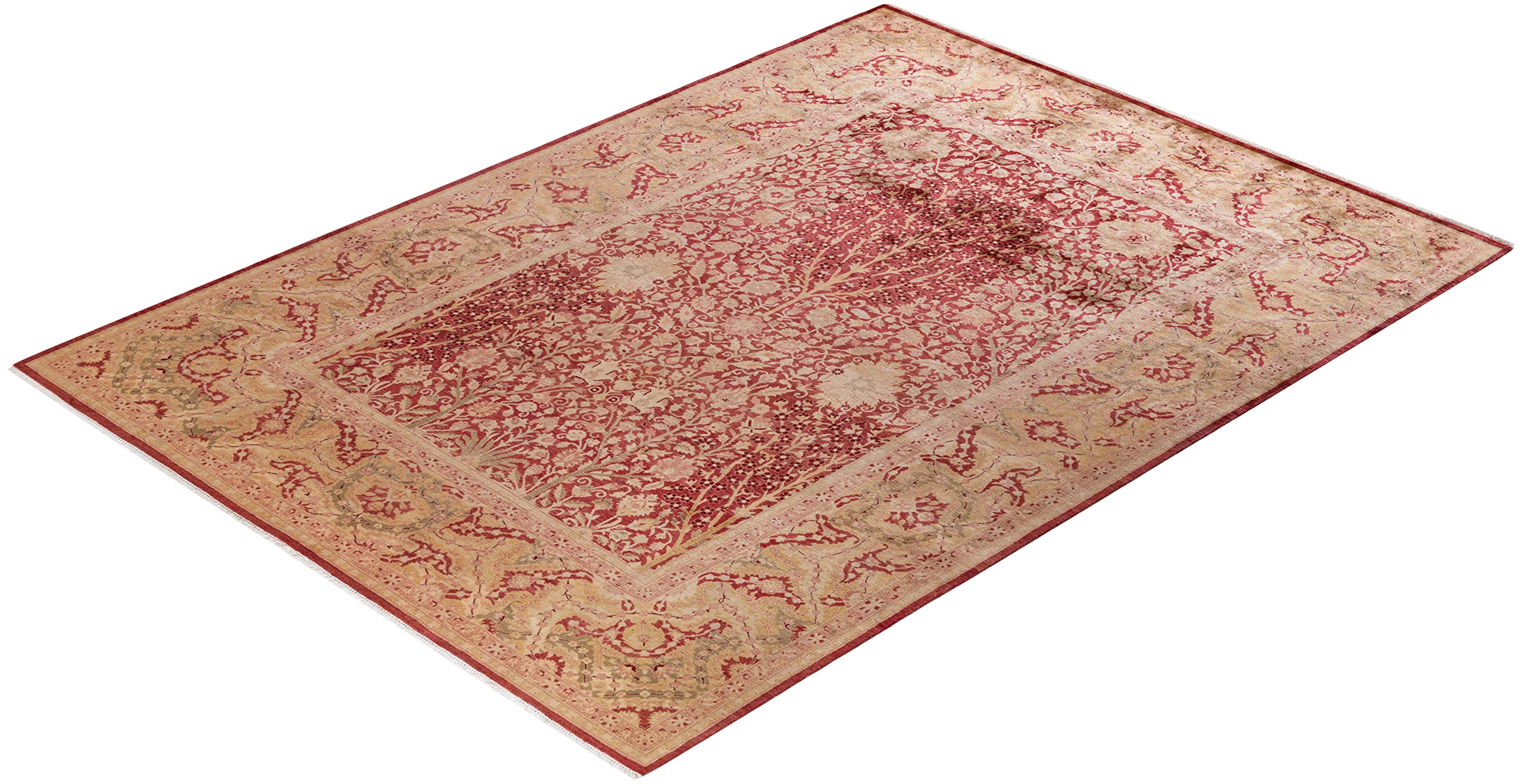 Handmade Wool Oriental Mogul Orange 6x9 Area Rug - Traditional Hand-Knotted One-of-a-Kind Solo Rugs for Living Room, Bedroom & Home Decor