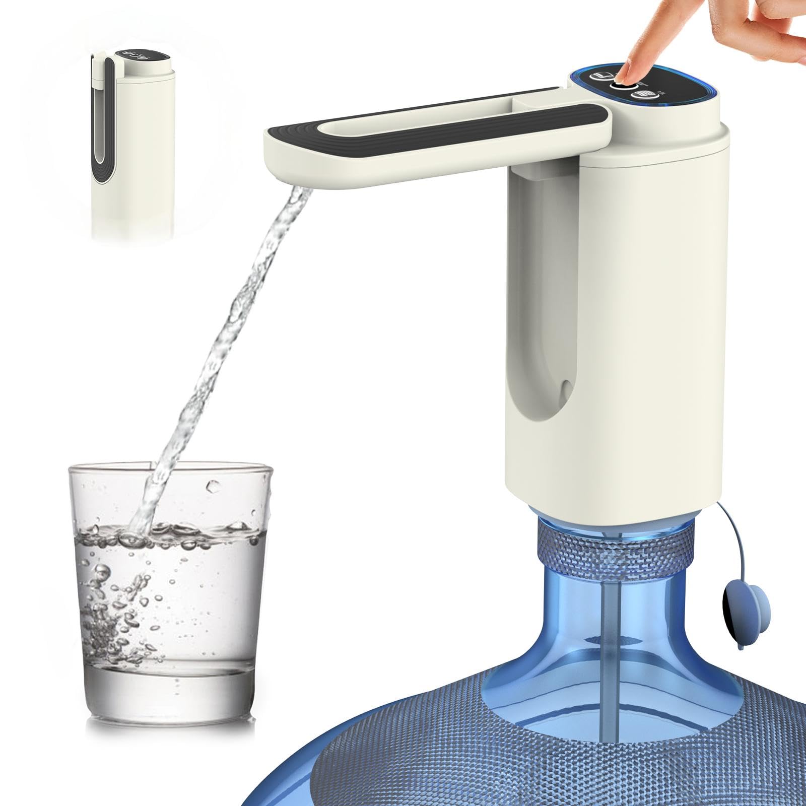 5 Gallon Water Bottle Pump - Universal Rechargeable Automatic Dispenser for 2-5 Gallon Jugs with 3 Modes, Foldable Spout, White | Home, Office & Camping Water Dispenser Solution