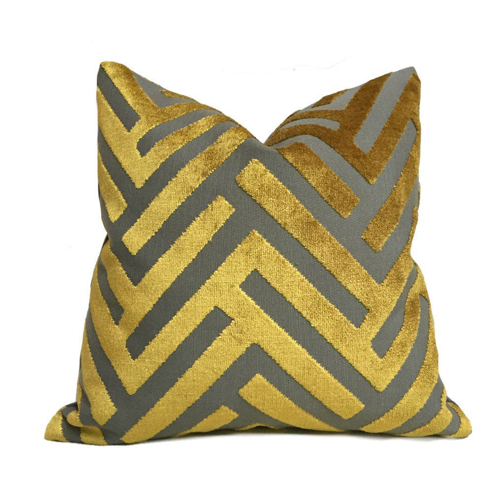 Euclid Gold Gray Chevron Velvet Pillow Cover - Soft Decorative Throw Pillow Case for Sofa, Bed, Couch - Home Decor Accent for Living Room & Bedroom