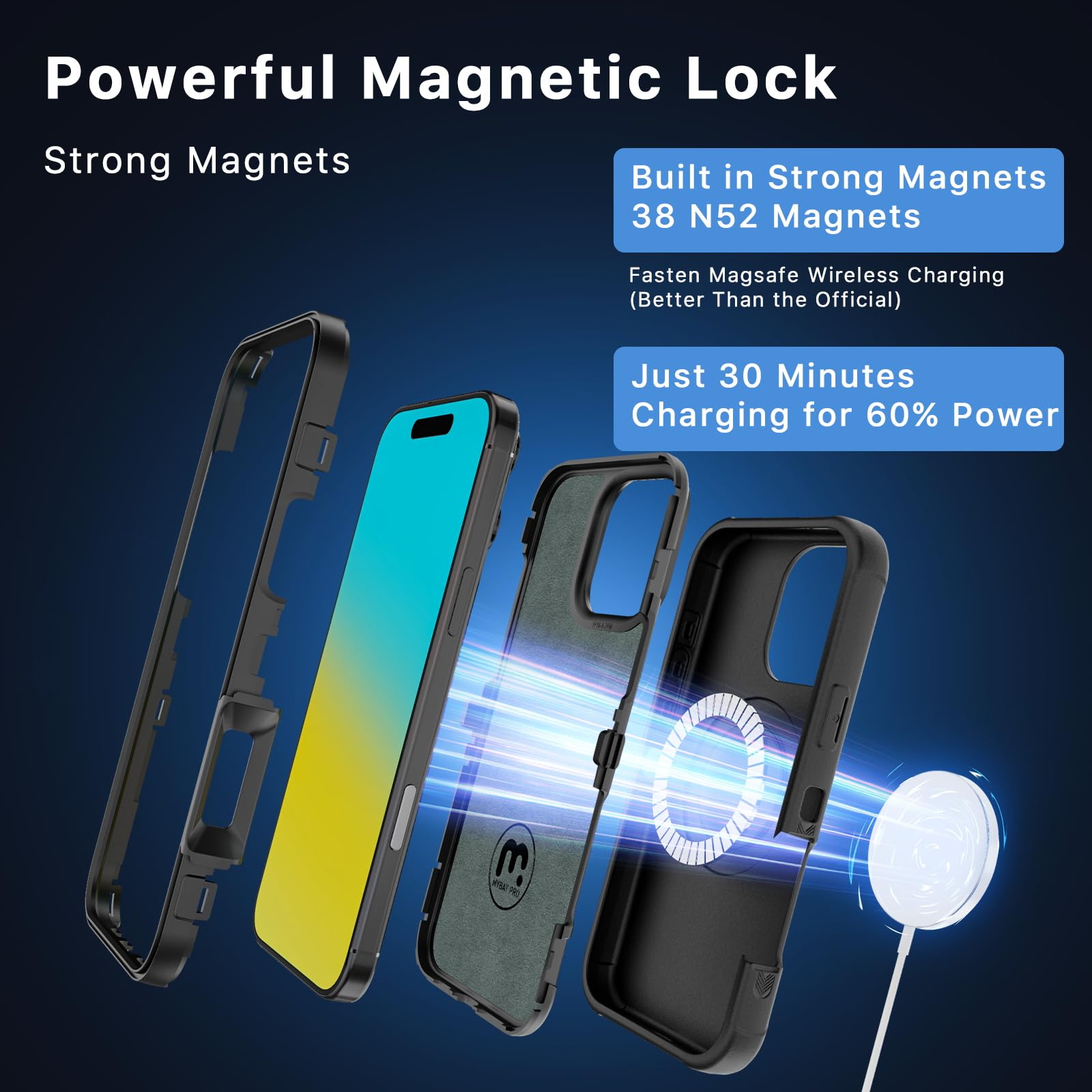 M MYBAT PRO Maverick Series iPhone 16 Pro 6.3 Case with Belt Clip Holster - Magsafe Compatible, Anti-Drop Shockproof Protection, Includes Screen Protector & 360° Rotating Kickstand (Black) - Perfect for Construction, Outdoor Work & Active Lifestyle