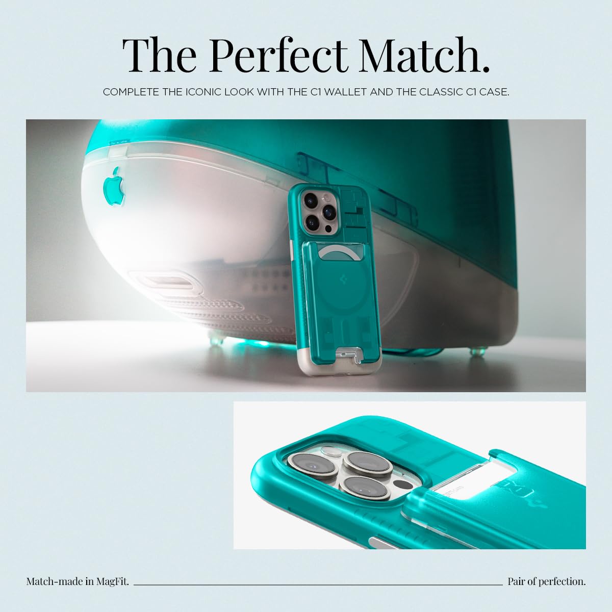 Spigen Ultra Hybrid (MagFit) Magnetic Wallet Case - Clear Transparent Card Holder with MagSafe Compatibility for iPhone 16/15/14/13/12 - Classic C1 Bondi Blue | Perfect for Everyday Use, Commuting & Contactless Payments