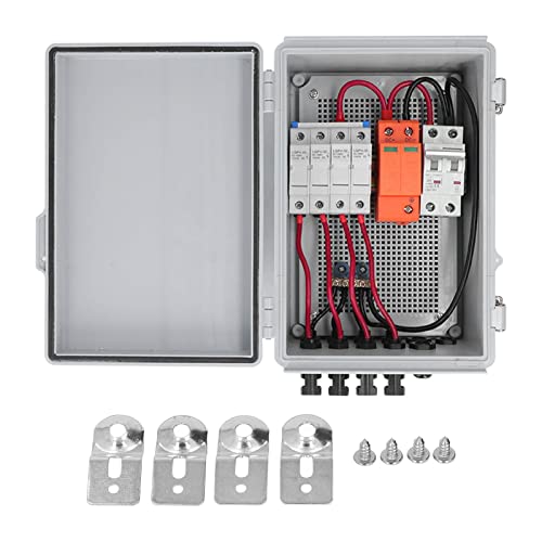 4 String PV Combiner Box with Surge Protection & 63A Circuit Breaker - Waterproof Solar Panel Combiner Box for Home & RV Solar Systems (15A Fuse Included) - Perfect for Off-Grid & Residential Solar Power Installations