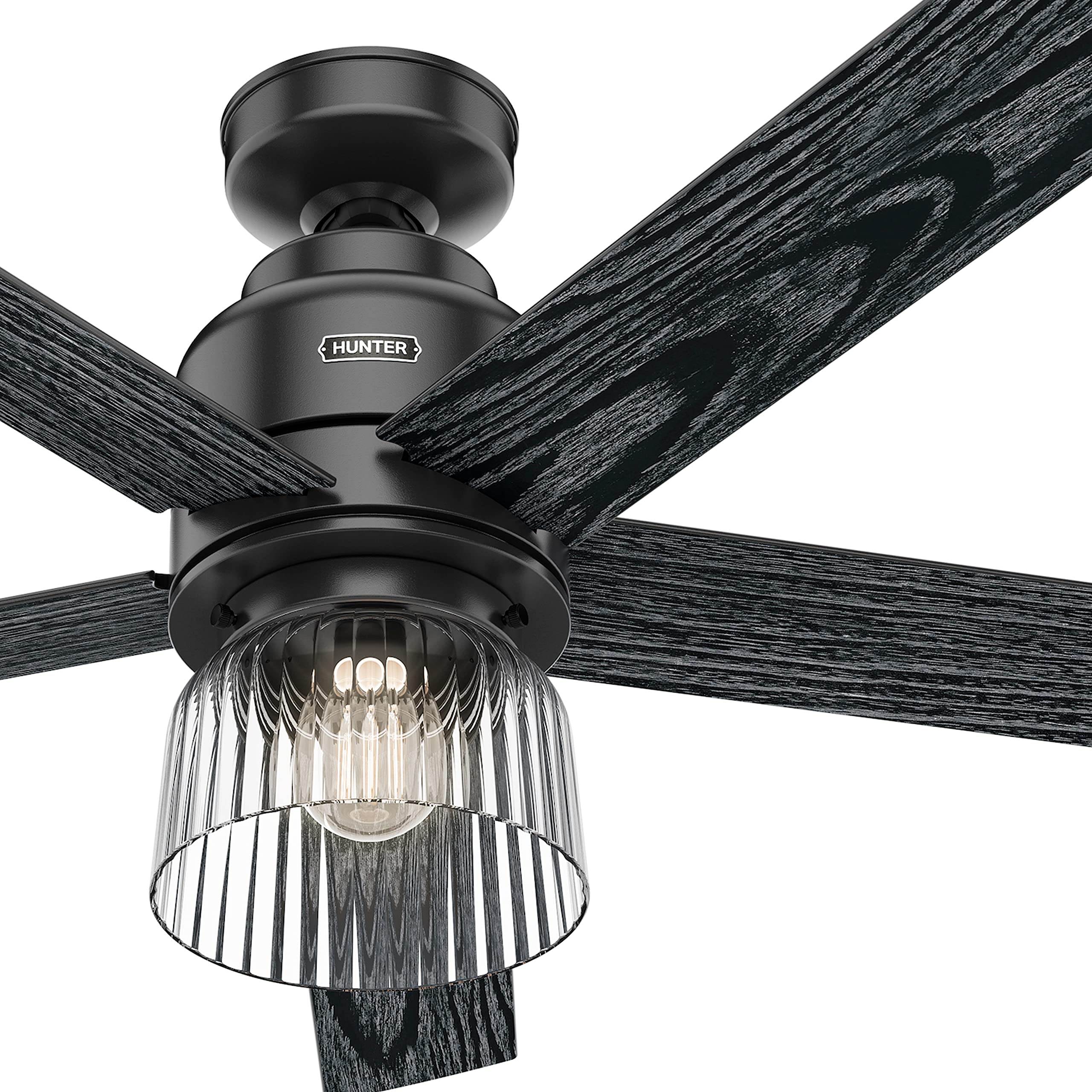 Hunter Fan 52 Inch Modern Matte Black Ceiling Fan with Wall Control & Light Kit - 5 Blade Indoor Cooling Fan for Living Room, Bedroom, or Office (Renewed)