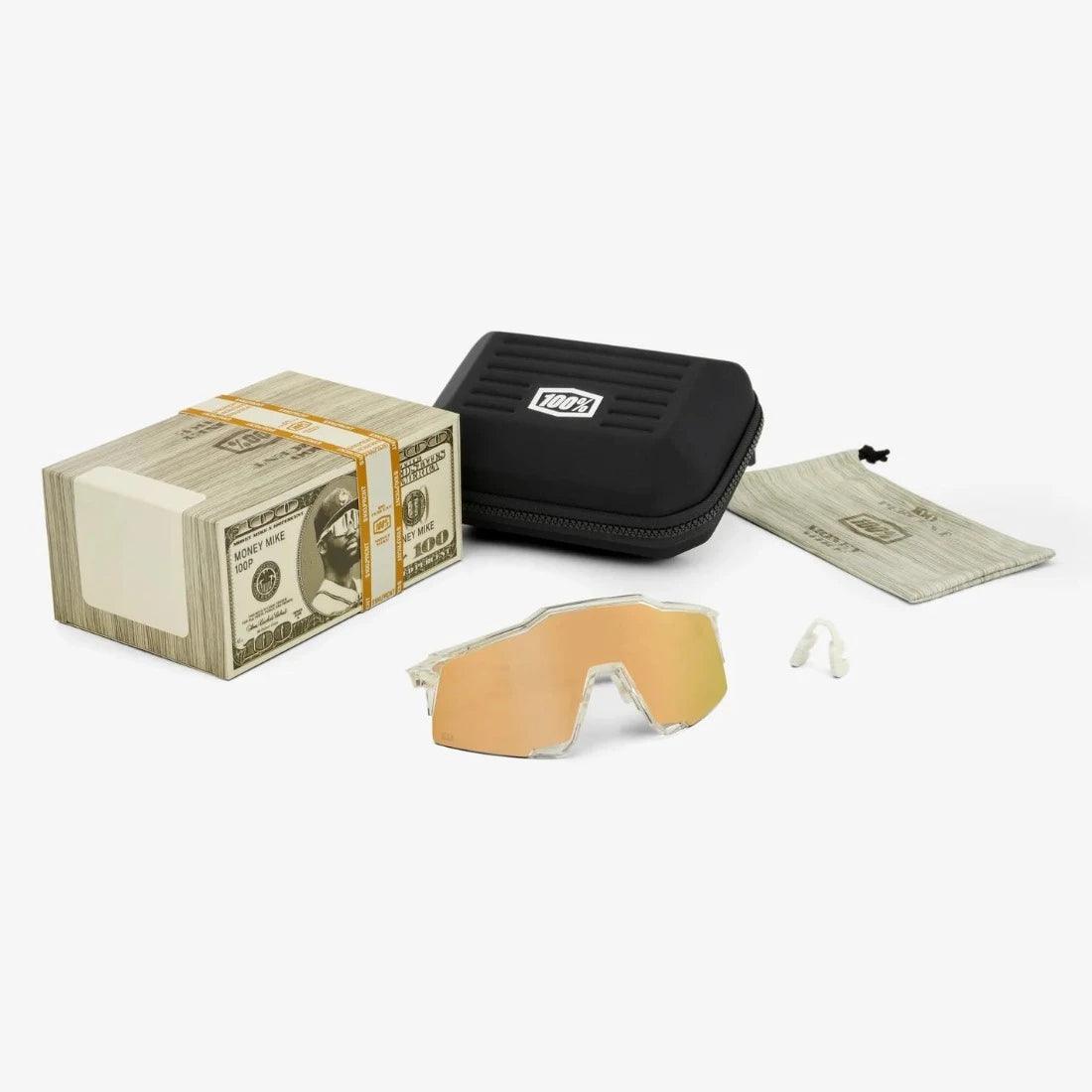 Speedcraft LE Money Mike 24 Sunglasses - Polished Crystal Clear Frame with Signature Gold HiPER Lens - UV Protection for Outdoor Sports & Fashion
