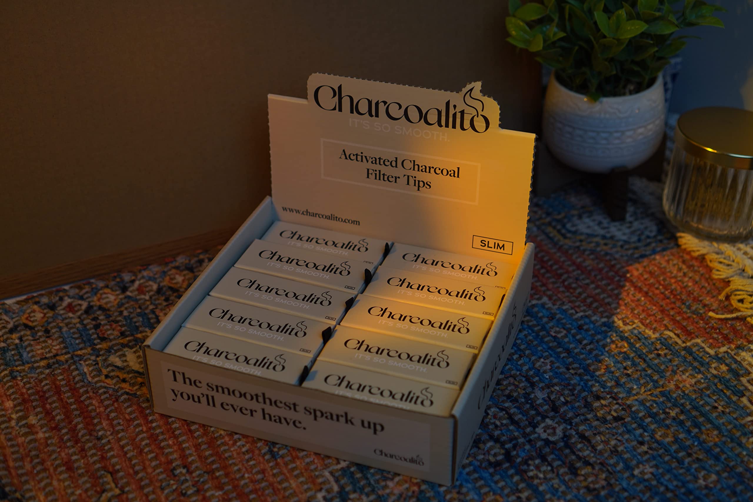 Charcoalito Activated Charcoal Filter Tips - Natural Coconut Husk Charcoal Filters | 30-Pack Slim Drawer Box Display | Wholesale Bulk | Perfect for Rolling Papers, Cigarettes & Herbal Blends