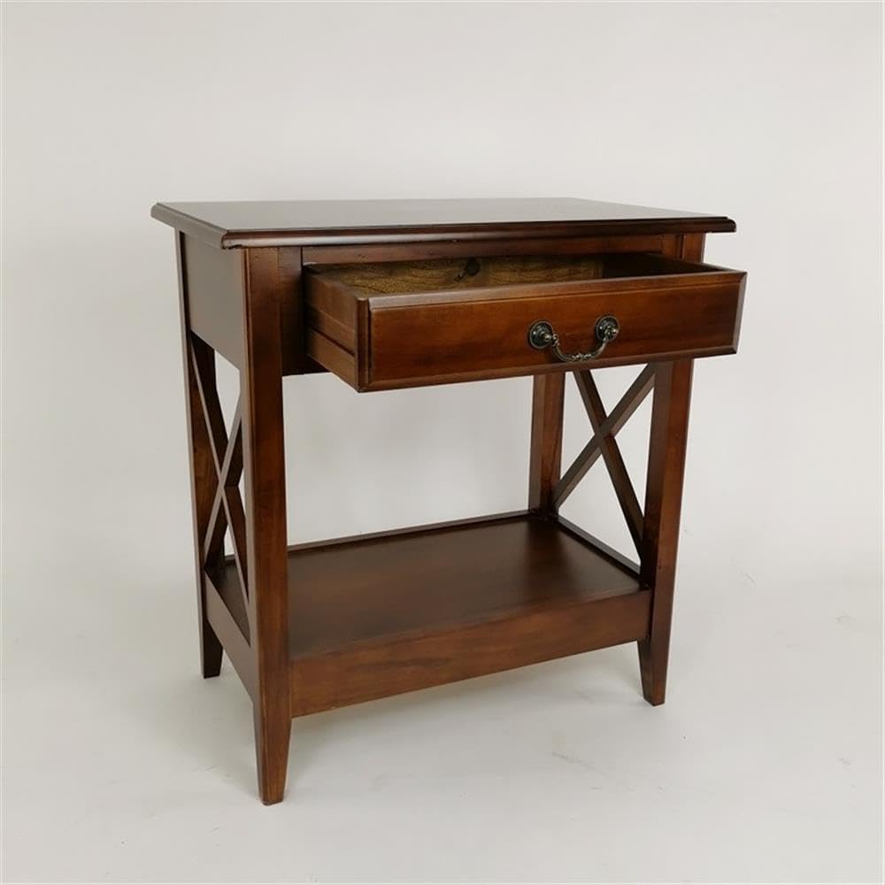 Wayborn Nightstand with Drawer - Solid Birch Wood Bedside Table, Brown - Perfect for Bedroom, Living Room, or Office Storage