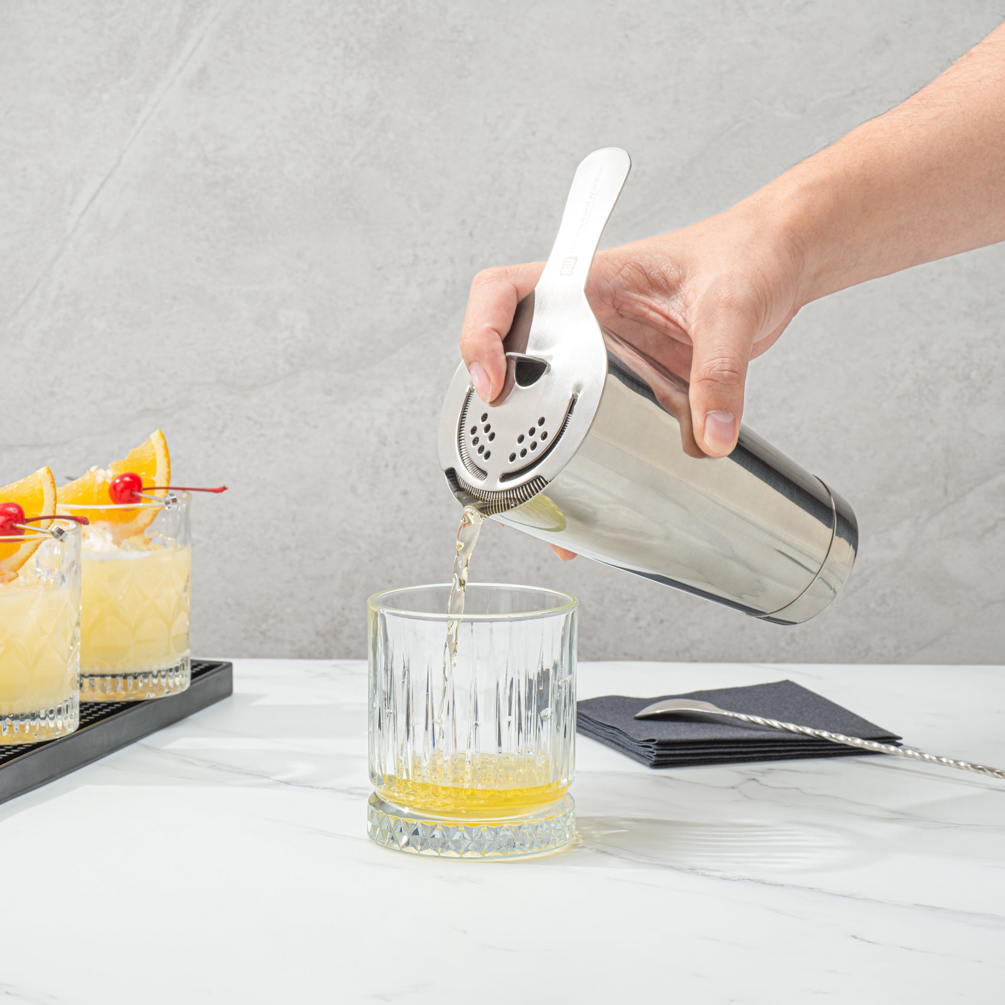 Premium 24 oz Stainless Steel Cocktail Shaker Set - Weighted Bar Mixer with Mirrored Finish (3.5