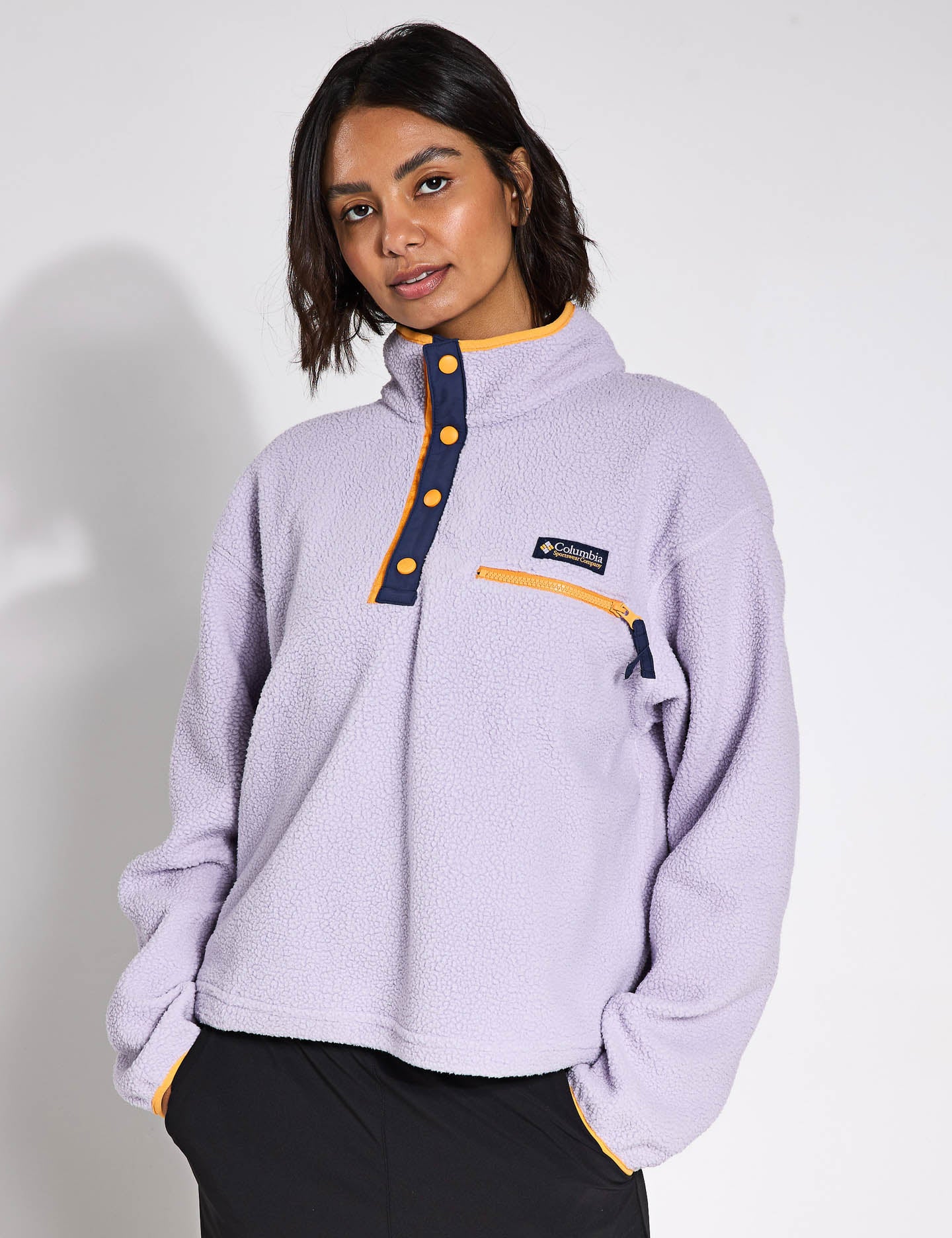 Helvetia II Cropped Sherpa Half Snap Fleece Jacket - Lavender Pearl | Cozy Winter Outerwear for Women | Perfect for Casual Outings & Outdoor Adventures