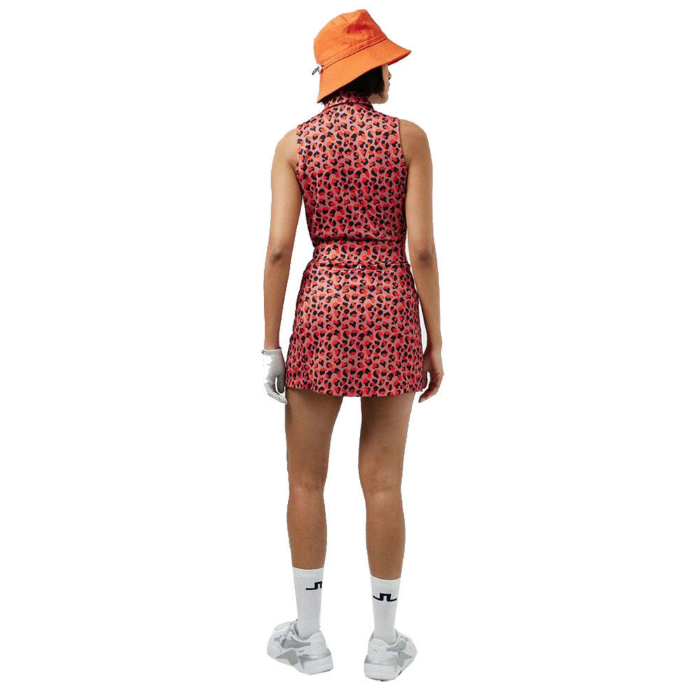 J. Lindeberg Dena Printed Women's Sleeveless Golf Polo Shirt - Moisture-Wicking & UV Protection for Summer Golf & Tennis Outfits