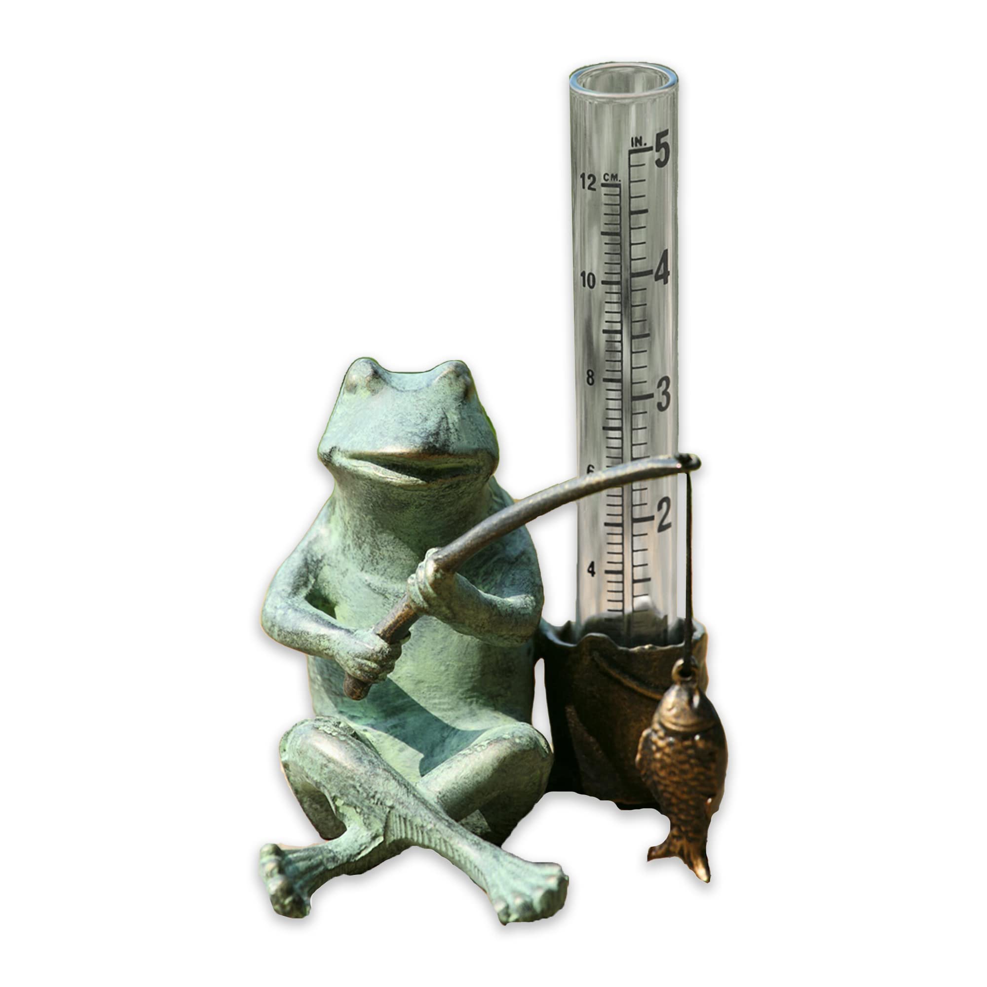 SPI Home 33456 Frog Fisherman Outdoor Rain Gauge - Weather Resistant Garden Decor for Yard, Lawn & Flower Beds