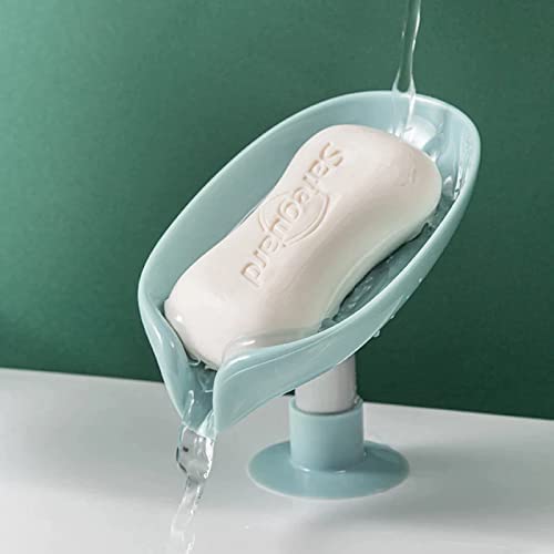 Self-Draining Plastic Soap Stand Holder for Bathroom & Kitchen Sink - Magic Stickers Included - Leaf Design Soap Dish (2-Pack) - Perfect for Showers, Countertops, and Vanity Organization