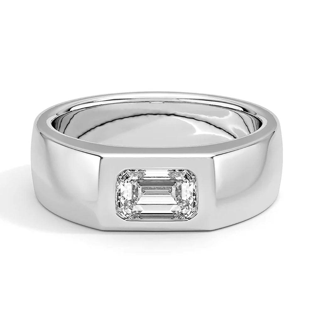 1.5 Carat Emerald Cut Lab Grown Diamond Men's Promise Ring - 14K White Gold Wedding Band for Engagement, Anniversary & Proposal - Perfect Gift for Him